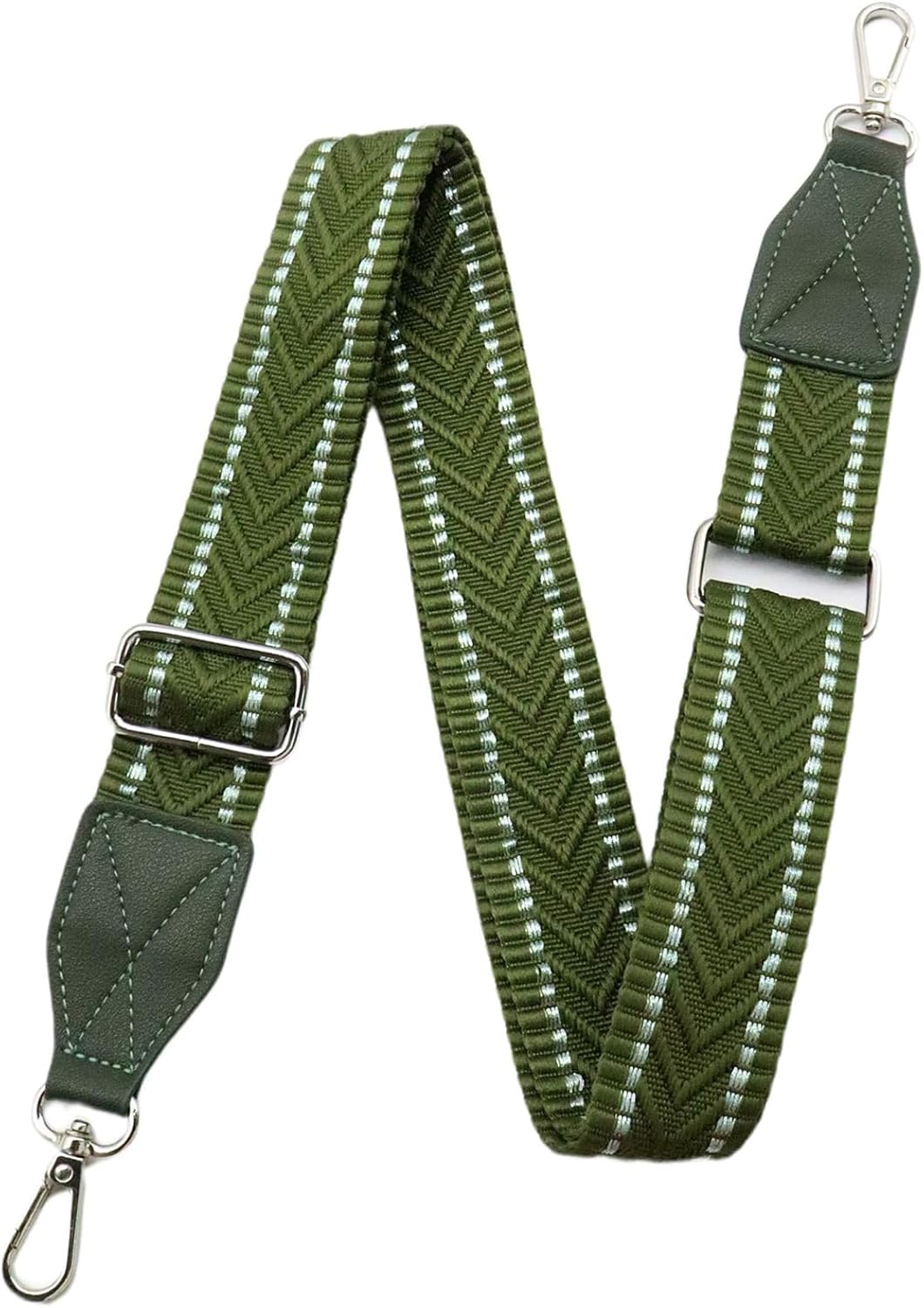 Adjustable Purse Strap with Green Leather End - 1.5" Wide Handbags, Camera, Guitar, Phone & Crossbody Bag Replacement Shoulder Straps(Silver Hardware)