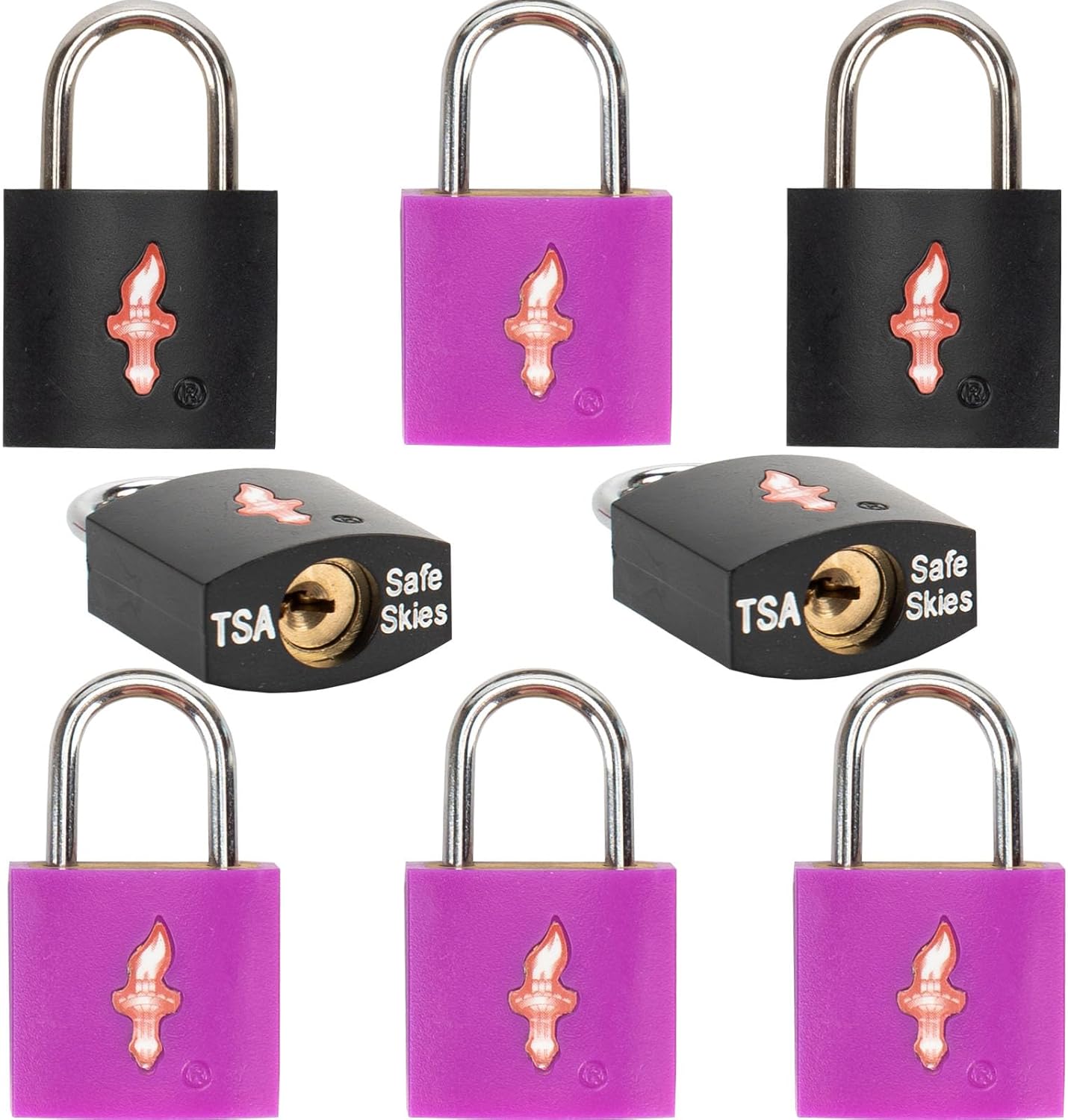 8 Pack 11/12 Inch Wide TSA Luggage Lock for Suitcases, Gun Cases & Travel Bags - Solid Brass Security Lock with Colored Shell (8 Colors: Black/Juice)