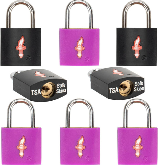 8 Pack 11/12 Inch Wide TSA Luggage Lock for Suitcases, Gun Cases & Travel Bags - Solid Brass Security Lock with Colored Shell (8 Colors: Black/Juice)