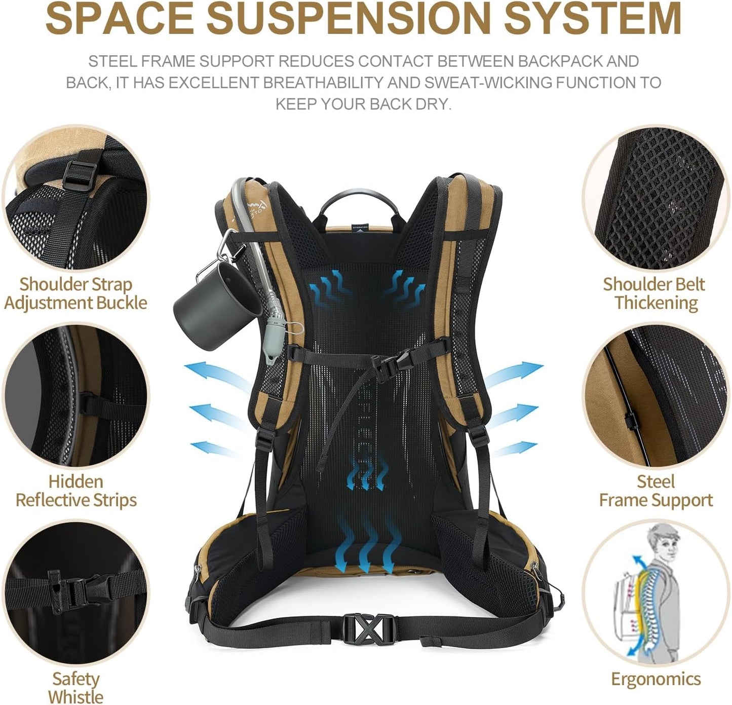 Hiking Backpack, Waterproof Hiking Daypack with 3L Water Bladder and Rain Cover, Lightweight Travel