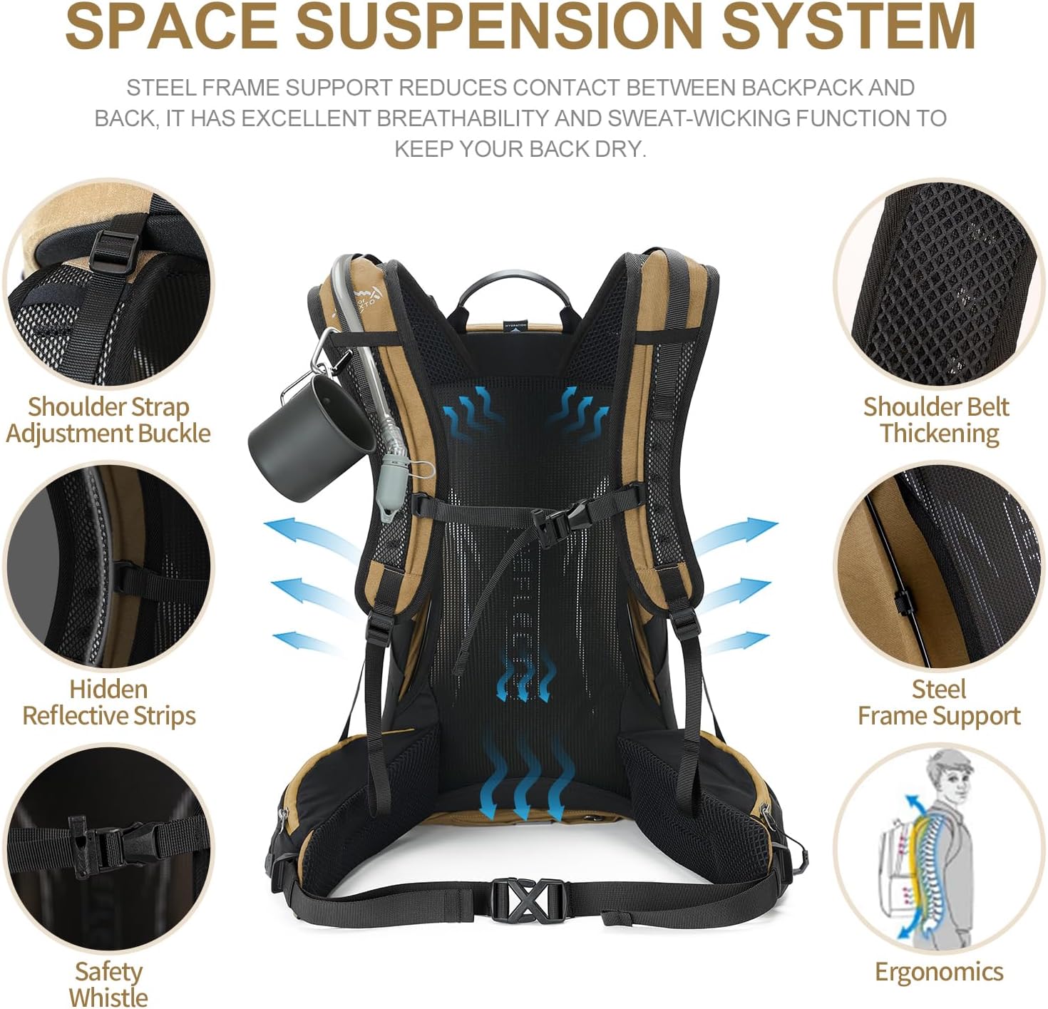 Hiking Backpack, Waterproof Hiking Daypack with 3L Water Bladder and Rain Cover, Lightweight Travel
