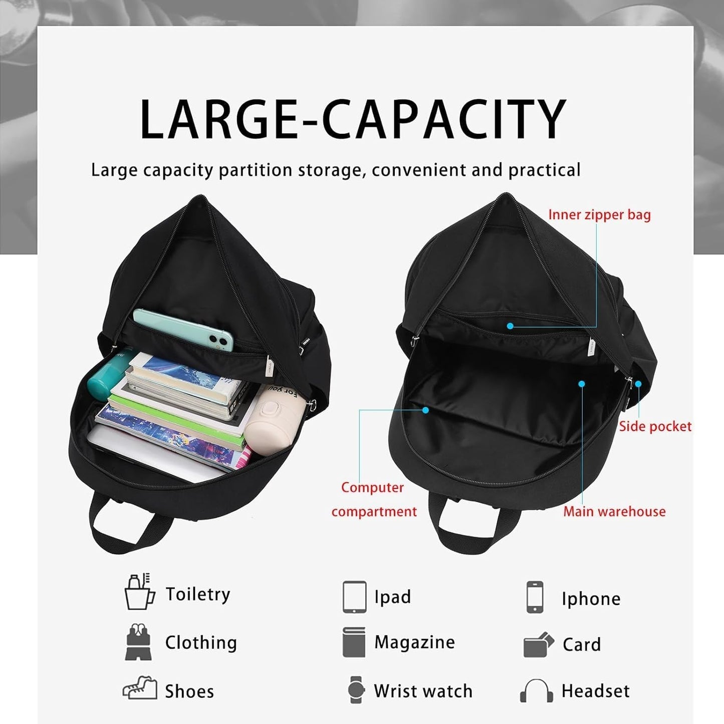 HEAD Waterproof Travel Backpack for Women & Men, Lightweight Laptop Backpack Computer Bags fits 15.6 inch Notebook, Casual Daypack College Backpacks for Weekender Overnight/Sports Gym/Work/Fitness
