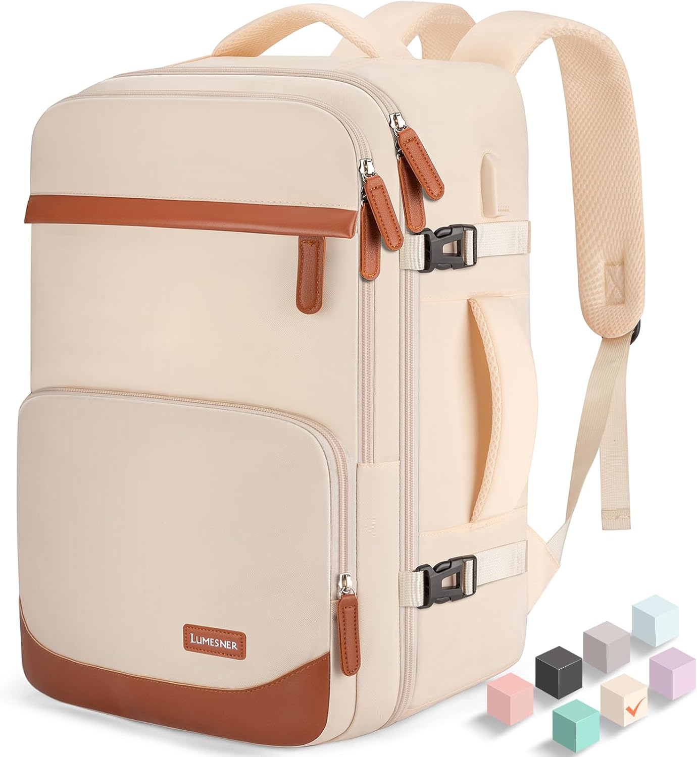 50L Travel Backpack with USB Charging Port, Water-Resistant Carry On Backpack for Men Women