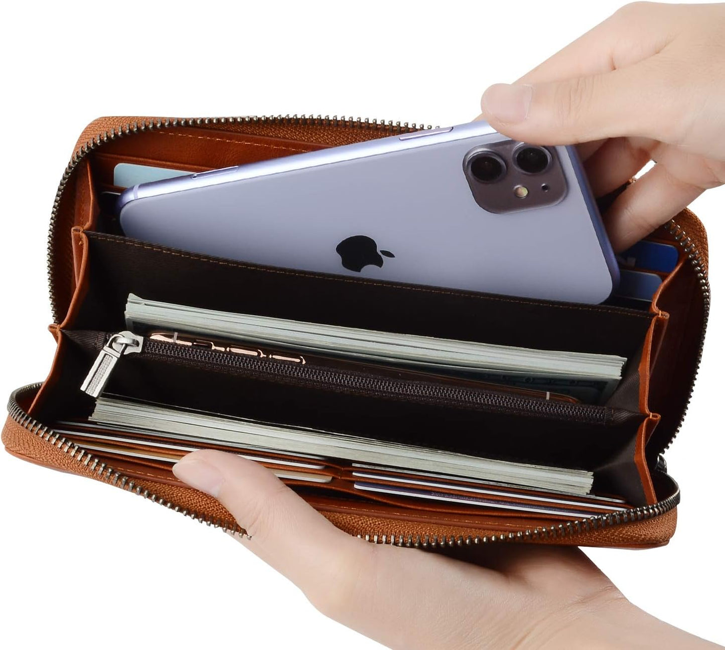 VISOUL Leather Long Zipper Pouch Wallet for Men and Women with RFID Blocking, Large Clutch Cash