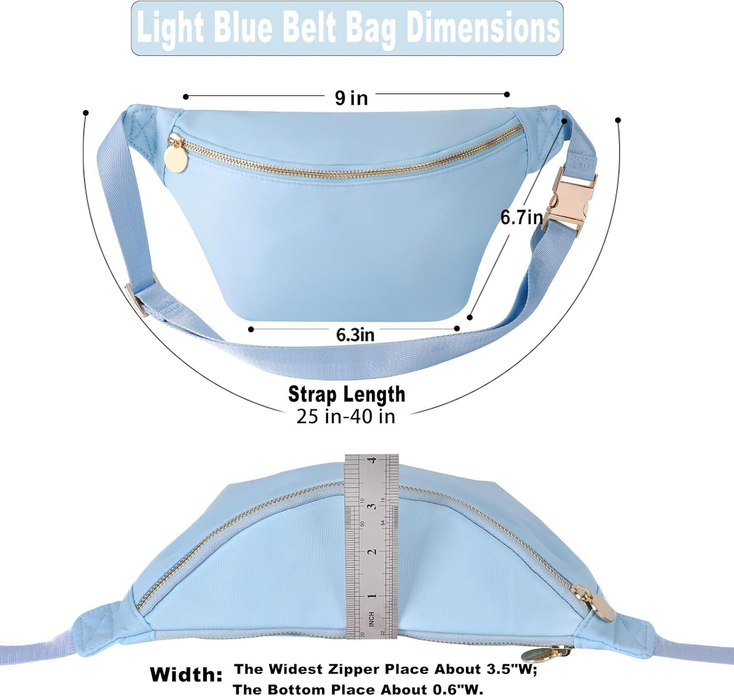Belt Bag Crossbody Stadium Concert Bag for Women Water-Resistant Nylon Waist Pack (Light Blue)