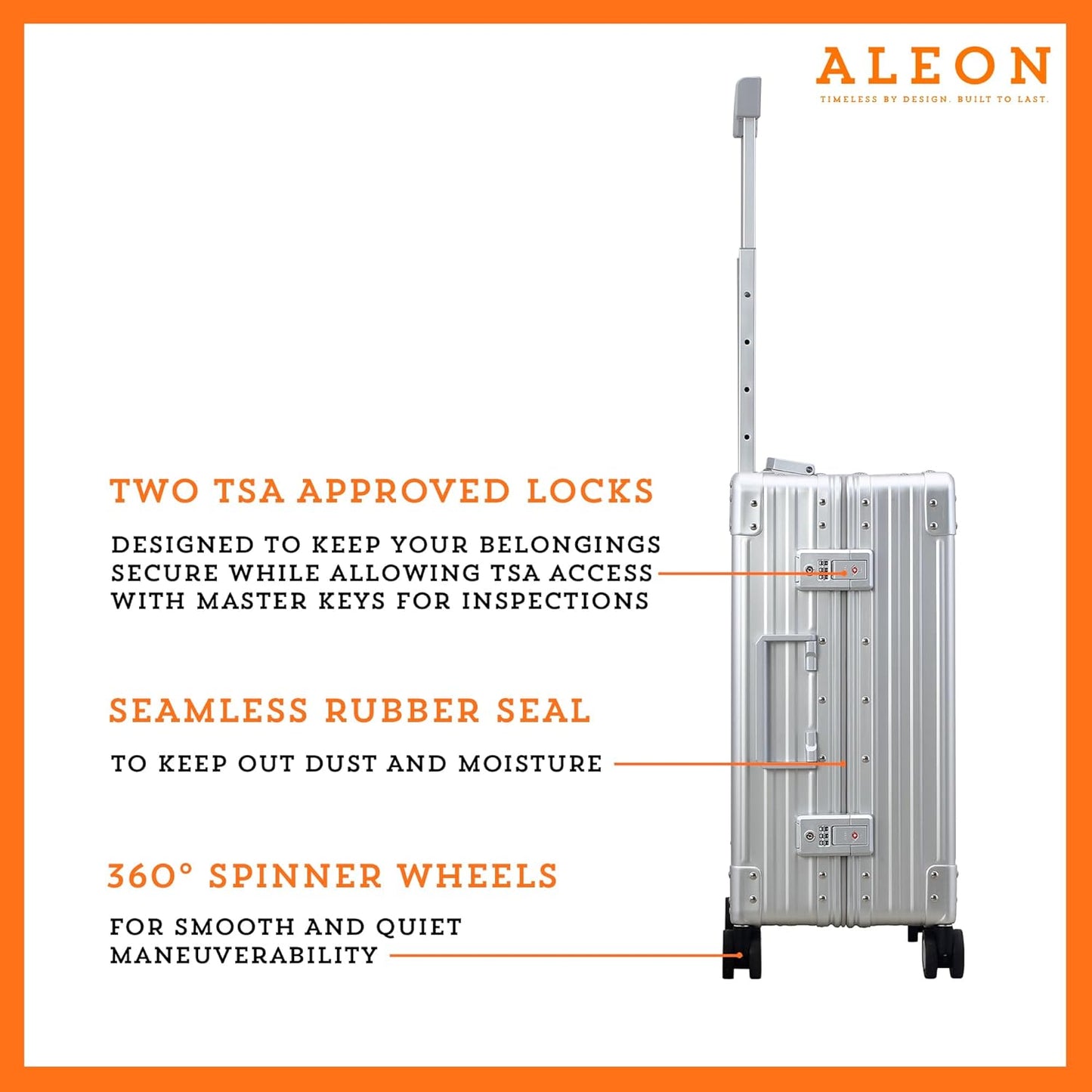 Aleon All Aluminum Lightweight Carry-On Luggage - Hardside Carry-On Suitcase, TSA Approved, Hard