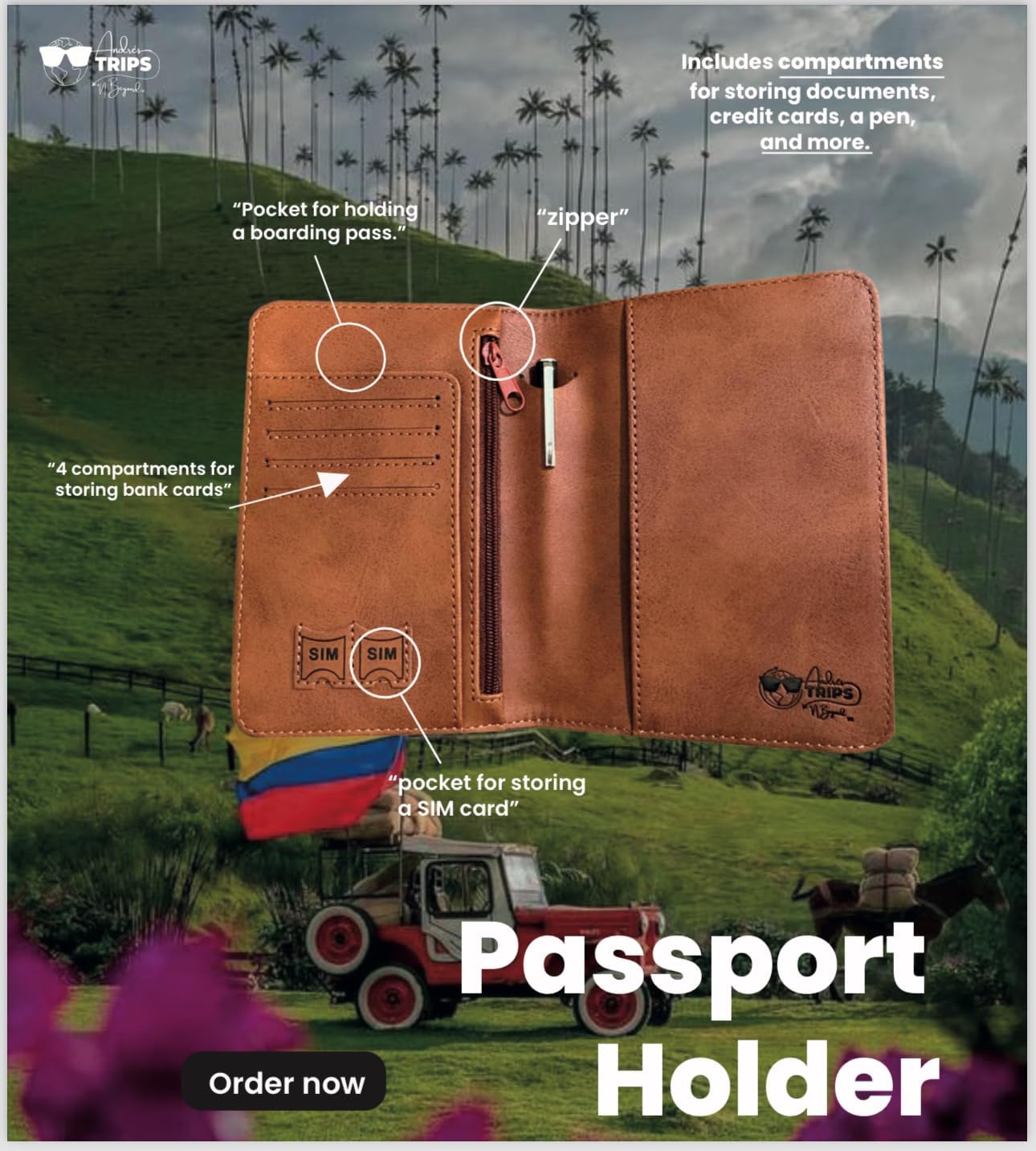Passport Holder. GENUINE TOP GRAIN LEATHER. Luxury Gift Box. Pen, and SIM Card Removal Tool Included/Travel Wallet (Collombian-brown)