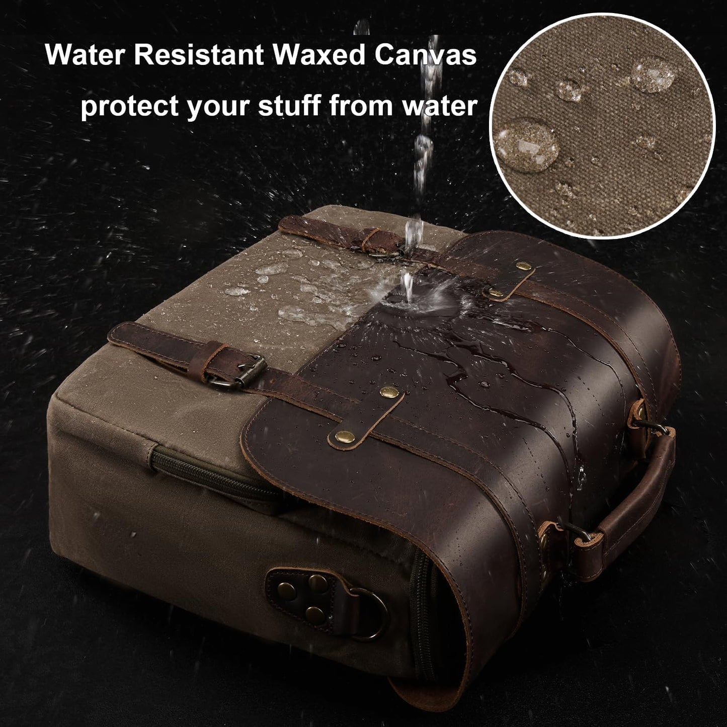 Mens Messenger Bag Waxed Canvas Laptop Briefcase 16“ Vintage Genuine Leather Crossbody Bags Waterproof Satchel Shoulder Bag