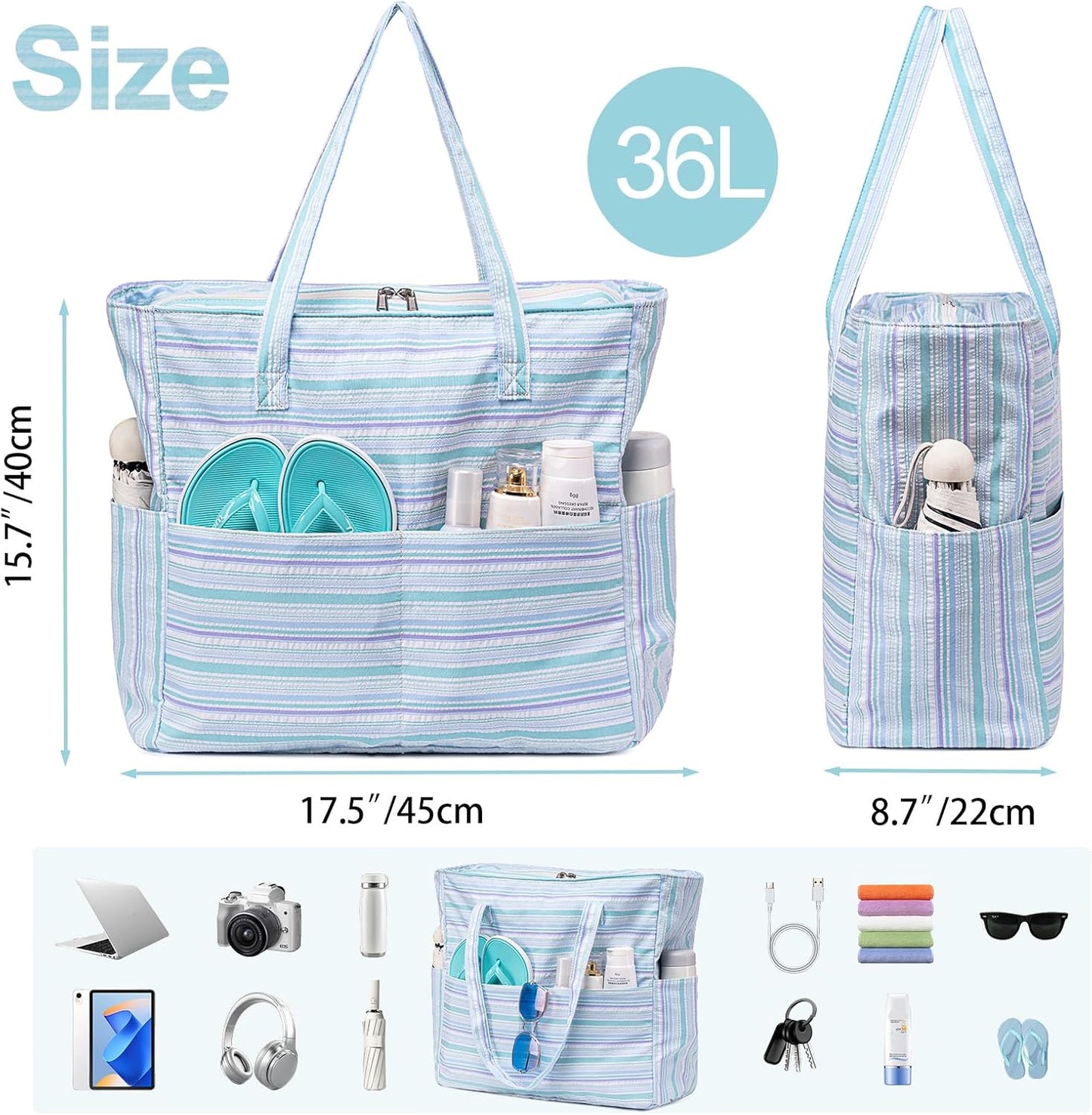 Bluboon Waterproof Beach Tote Pool Bags for Women Ladies Extra Large Carry On Bag With Wet Compartment for Weekender Travel