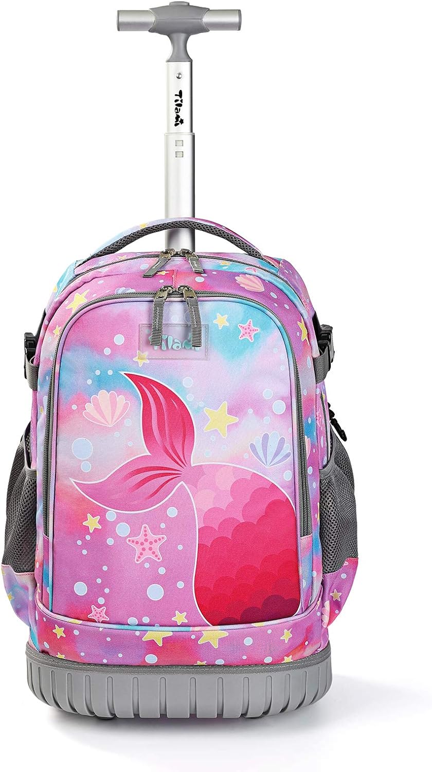 Tilami Rolling Backpack 19 inch Wheeled Cute LAPTOP Boys Girls Travel School Student Trip，Beautiful Tail