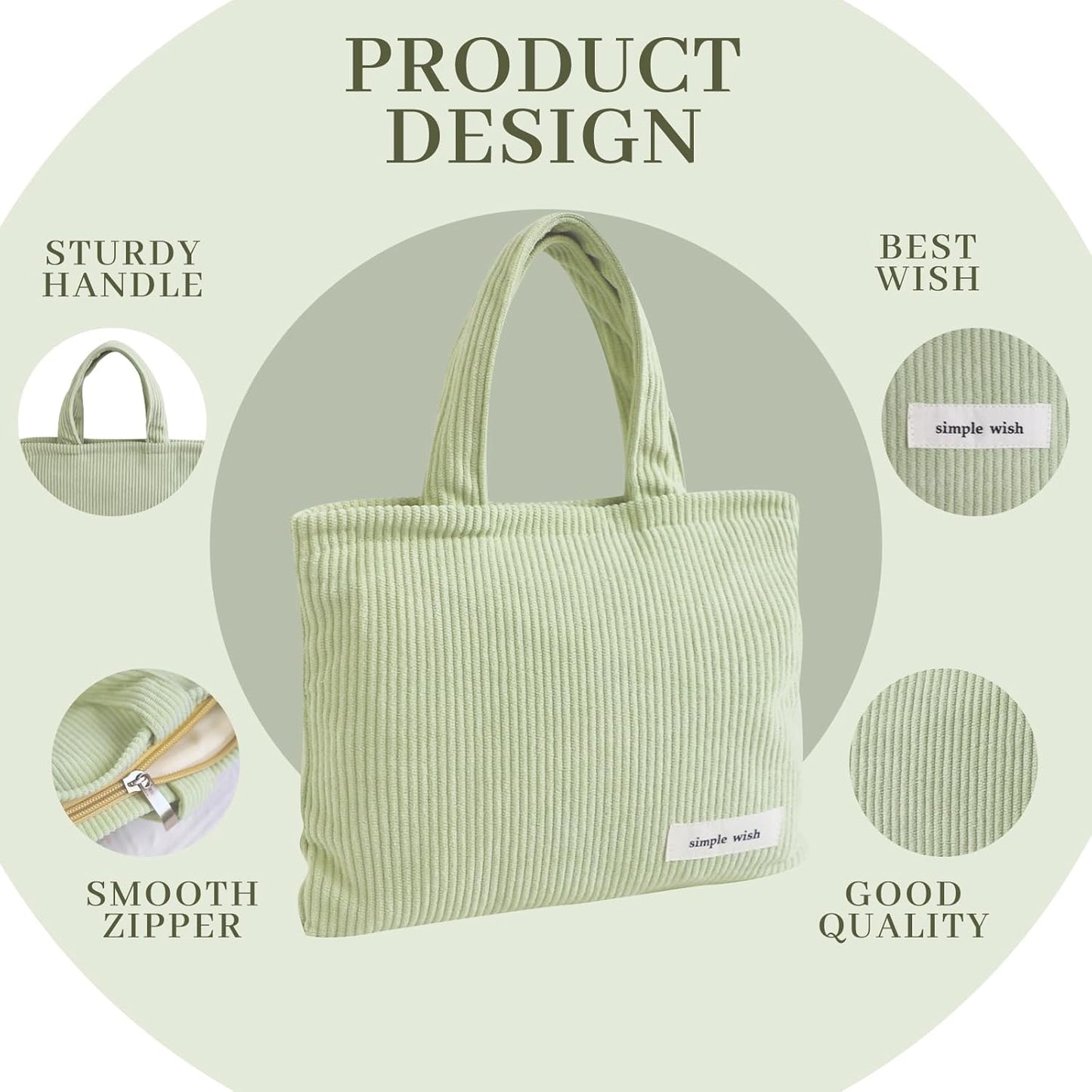 Wudygirl Makeup Bag Travel Cosmetic Bag for Women Small Makeup Pouch with Handle Zipper Cosmetic Pouch Handbag Aesthetic (Light Green)