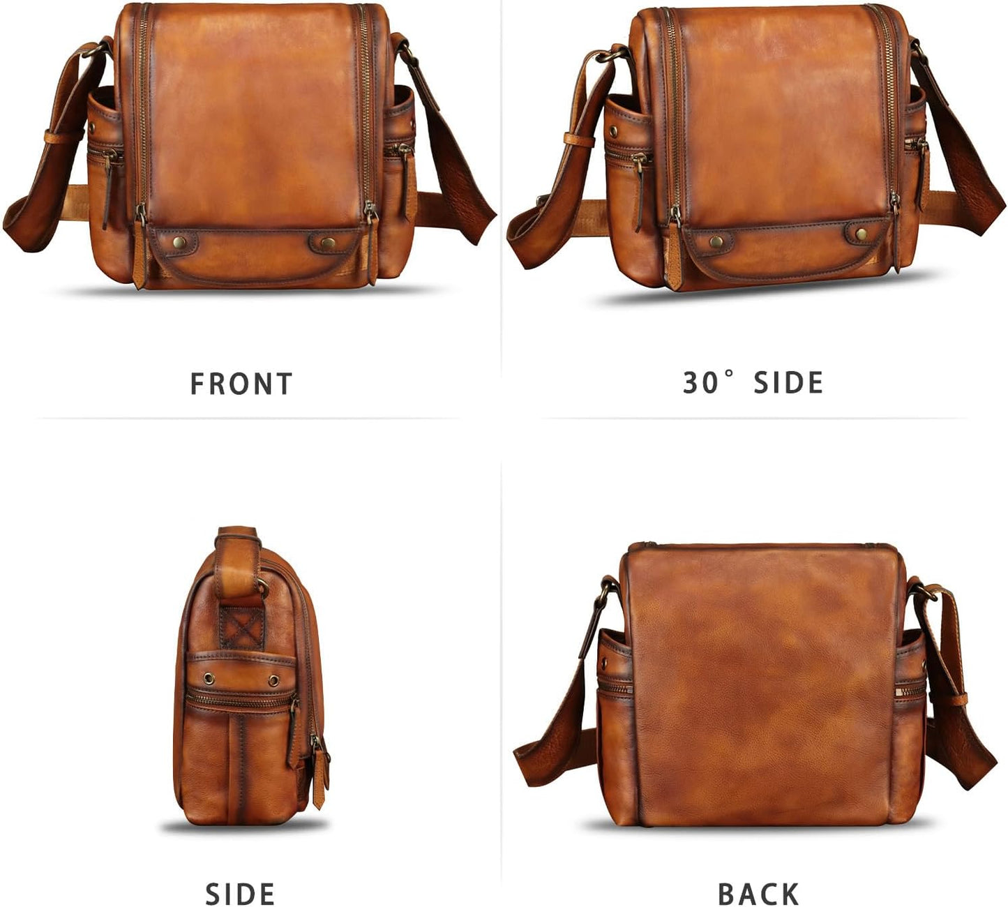 IVTG Genuine Leather Purse and Messenger Bag for Men Leather Shoulder Bag Crossbody Bag Satchel Purse Briefcase with Strap
