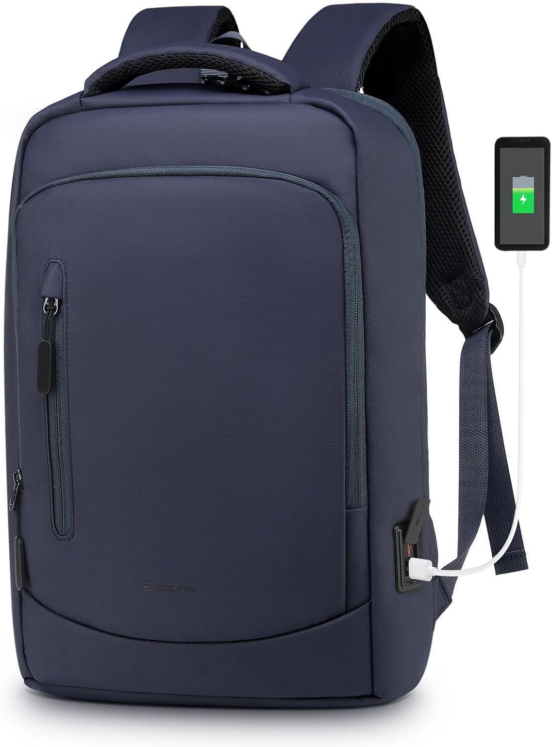 Shockproof Slim Laptop Backpack for Man, Fits 15.6" Laptops, Water Resistant Business Bag with USB A/C Port & Anti-Theft Pocket, Blue