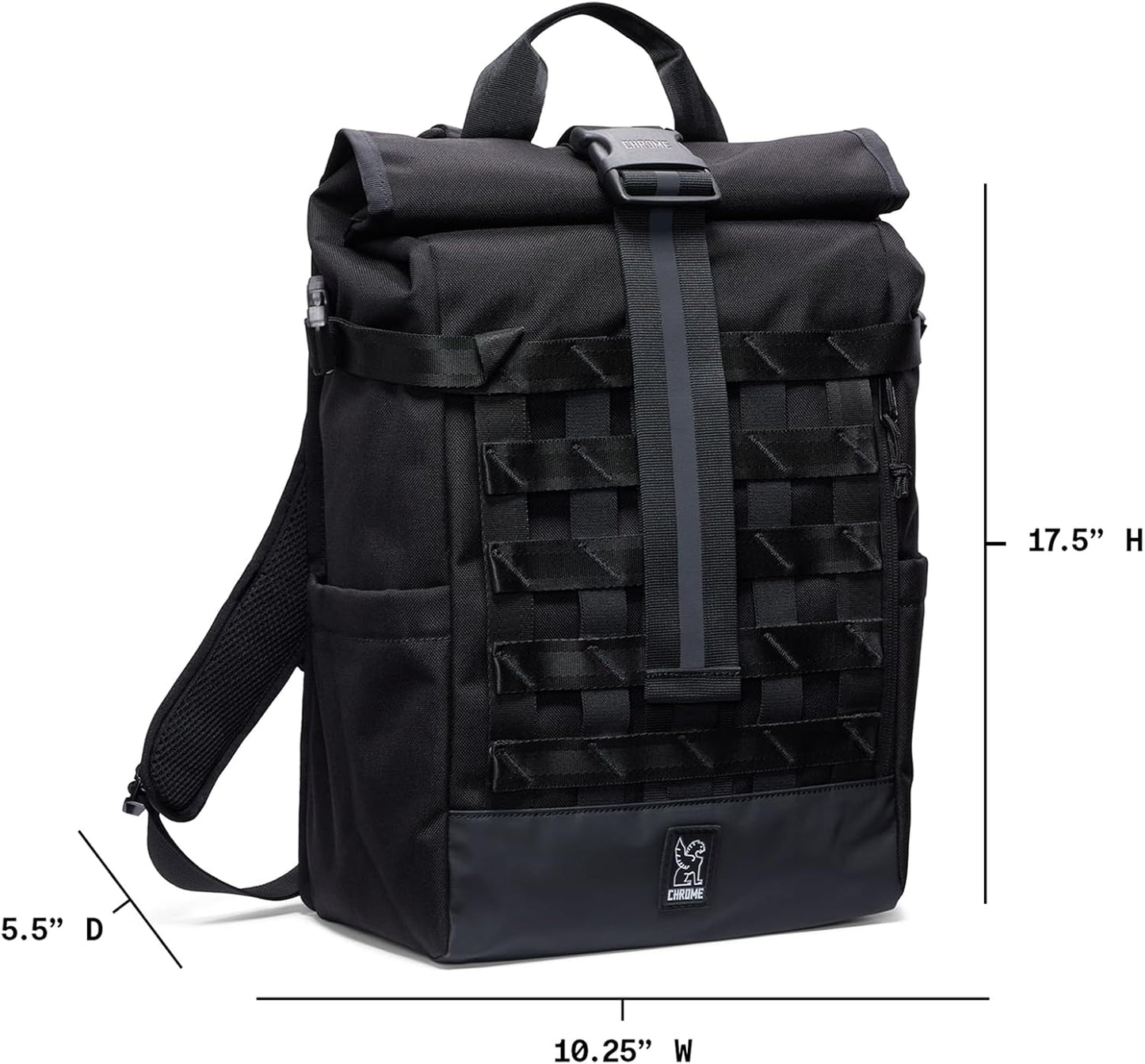 Chrome Industries Barrage 18L Black Roll-Top Backpack – Water Resistant Bag for Work, School, Travel – Features Cargo Net & Laptop Pocket