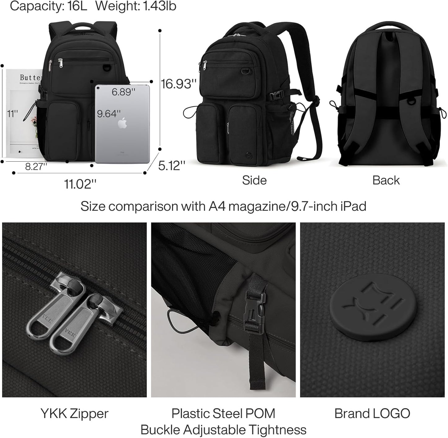 mixi Travel Laptop Backpack, Lightweight Durable School Bookbag Men Woman 15.6" Computer Bag, Water