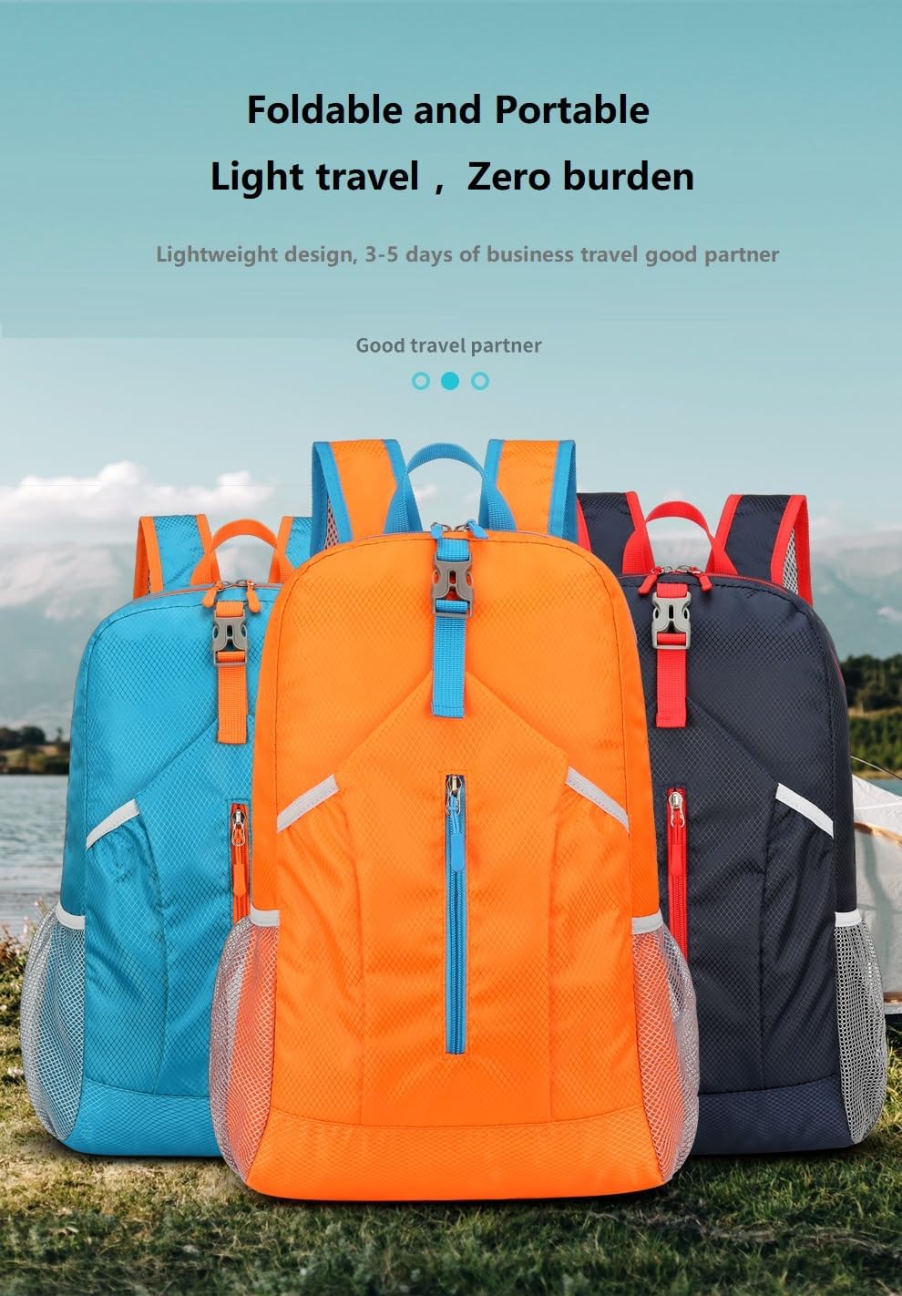 25L Foldable Hiking Backpack Lightweight Packable Basic-Daypack Collapsible Bag Water-Resistant Travel Men Women Camping Cycling Outdoor (Orange)