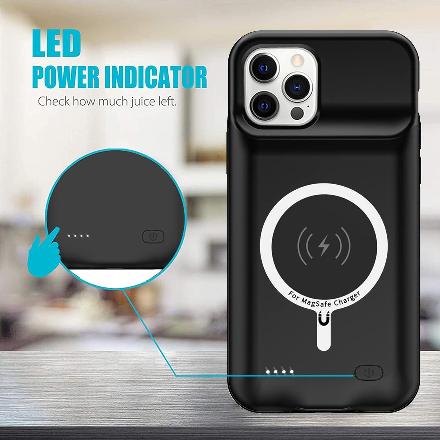 Battery Case for iPhone 12/12 Pro, 10000mAh High Capacity Rechargeable Portable Charger Case Extended Battery Pack Compatible with iPhone 12/12 Pro (6.1 inch) Wireless Charging Case with Carplay-Black