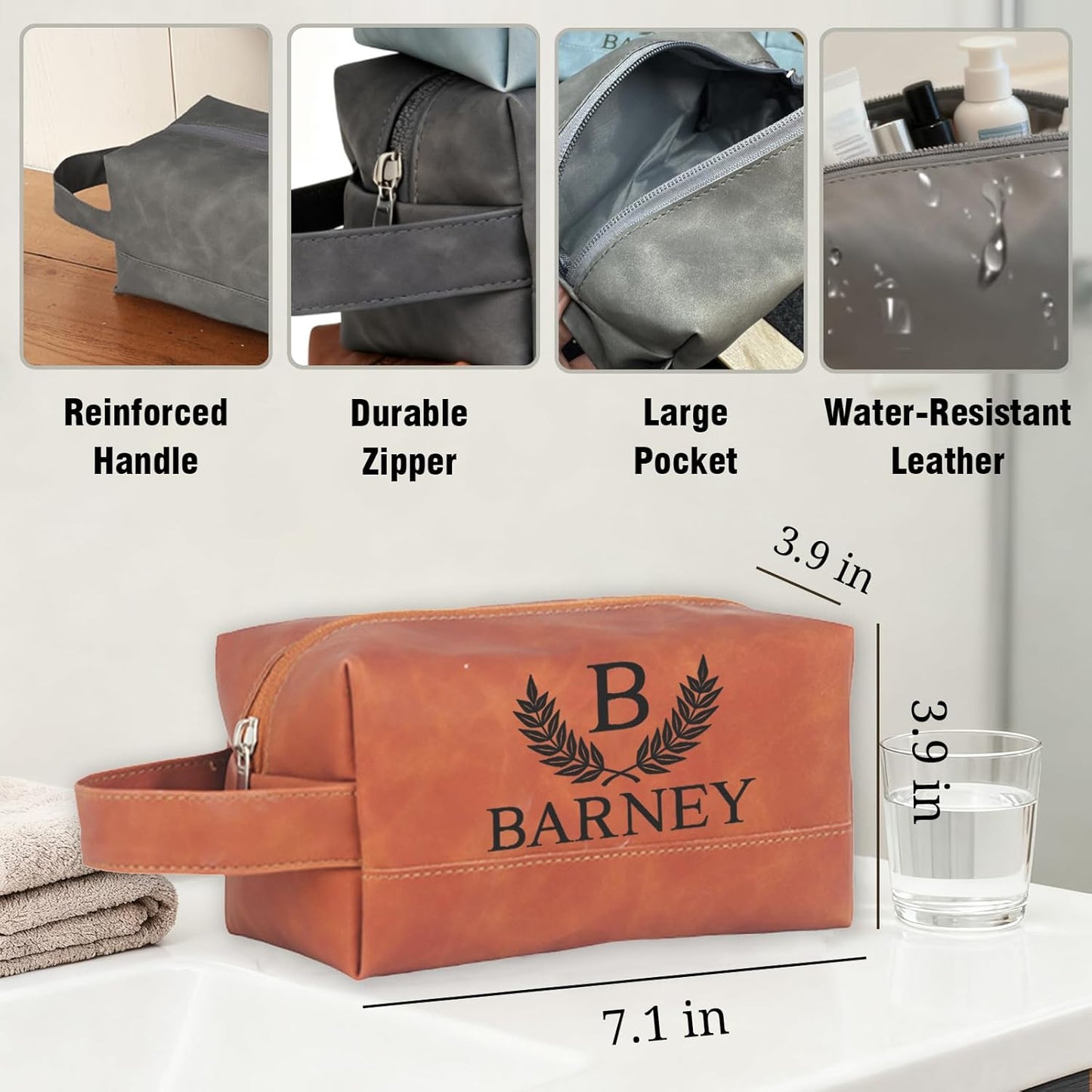 xrlsg Personalized Toiletry Bag for Men Custom Engraved Leather Toiletry Travel Bag Groomsmen Gifts