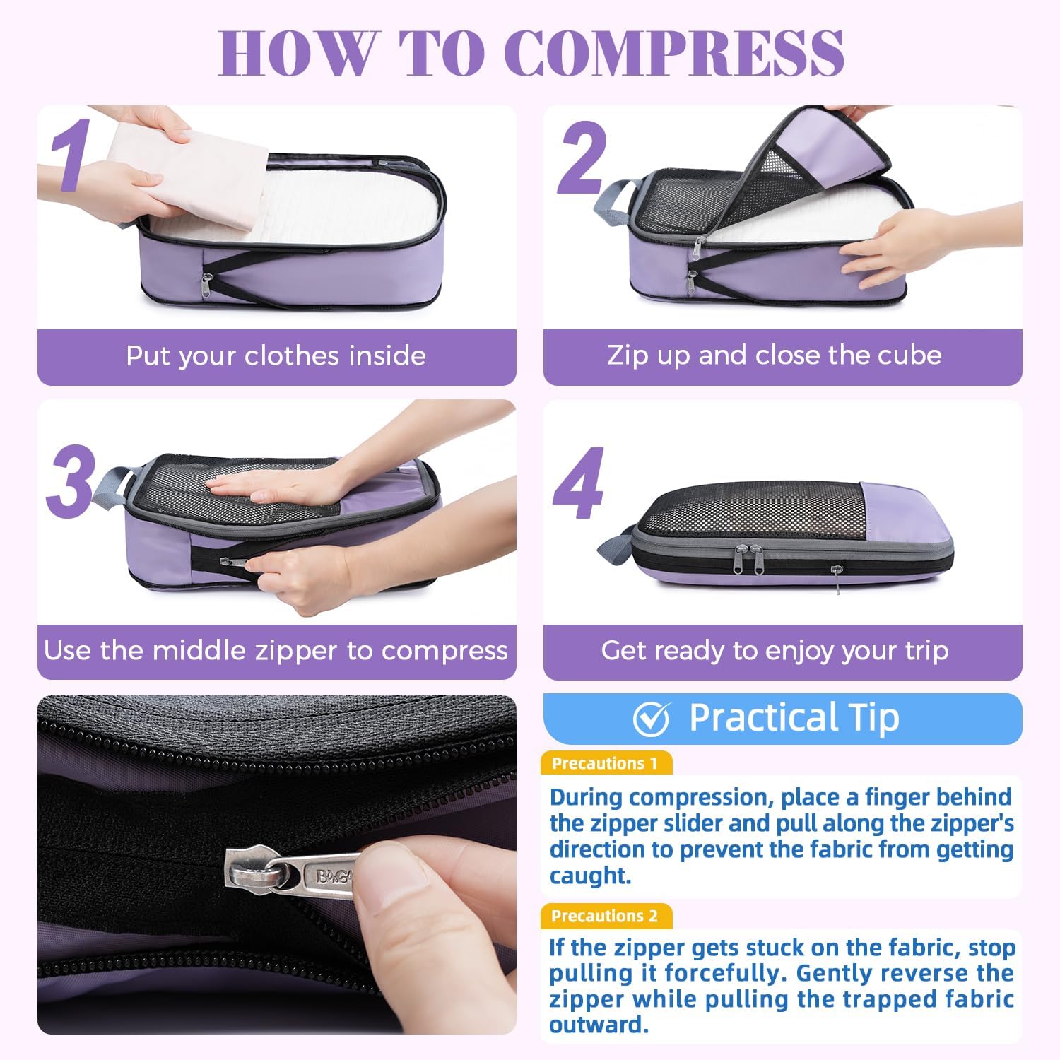 BAGAIL 4 Set/6 Set/8 Set Compression Packing Cubes Travel Accessories Expandable Packing