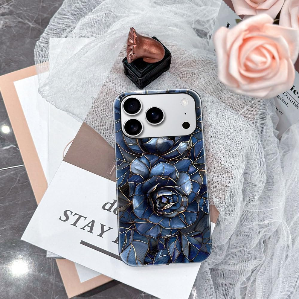 Case for iPhone 17 Pro - Slim Fit Anti-Scratch Phone Case for Girl Women - Rose Floral Stained Glass (Glossy)