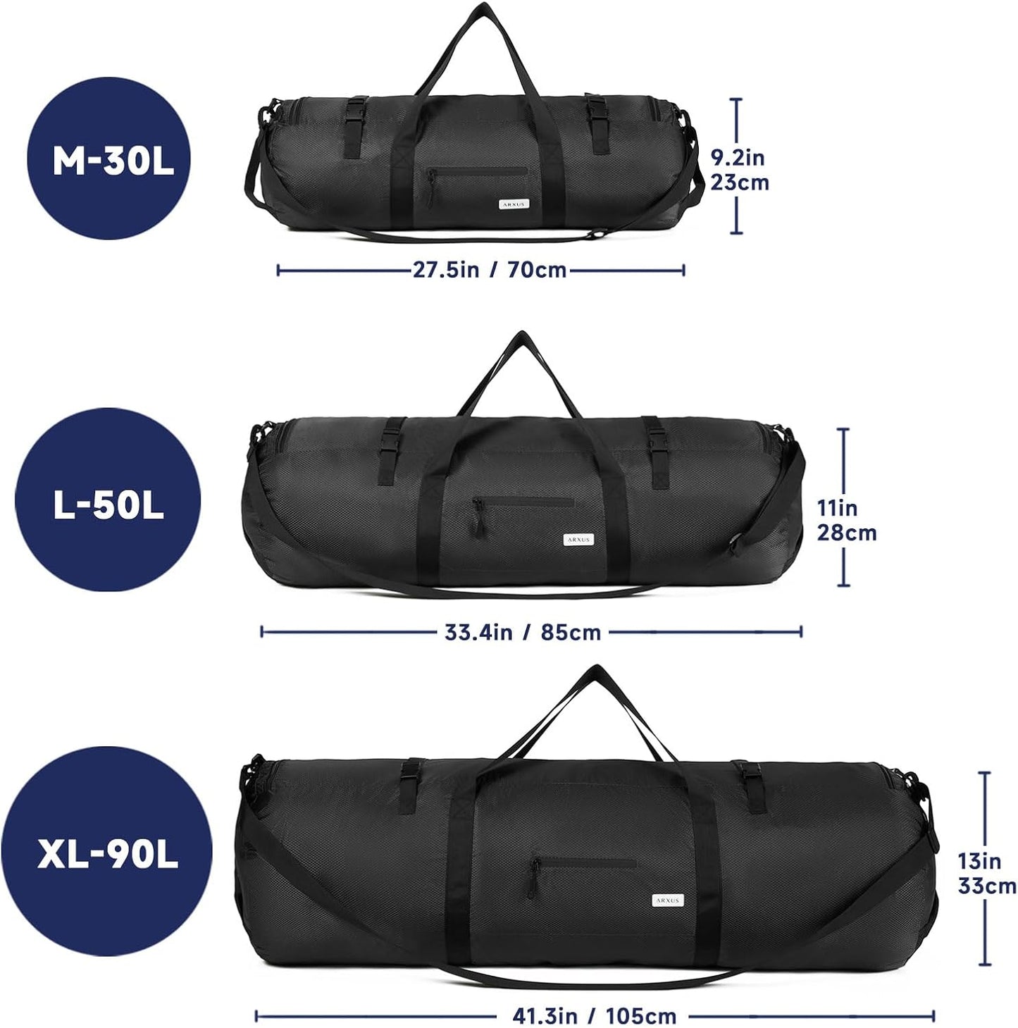 Arxus Extra Large Duffle Bag for Travel Gym 90L 50L 30L Baseball Bat Sports Duffel Bags for Men with Shoulder Strap, Tent Storage Camping