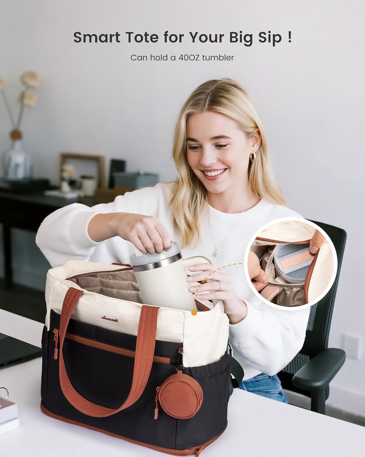 LOVEVOOK Expandable Tote Bag for Women,Laptop Work Bag with Cup Holder Pocket & Zipper for