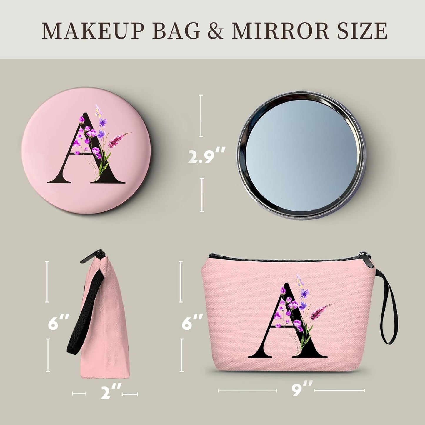 SEAMOON Maid of Honor Friendship Birthday Gifts for Women Her Aunt Sister Bridesmaid Coworkers Bride Personalized Makeup Cosmetic bag with Mirror Mothers Day Christmas Graduation A