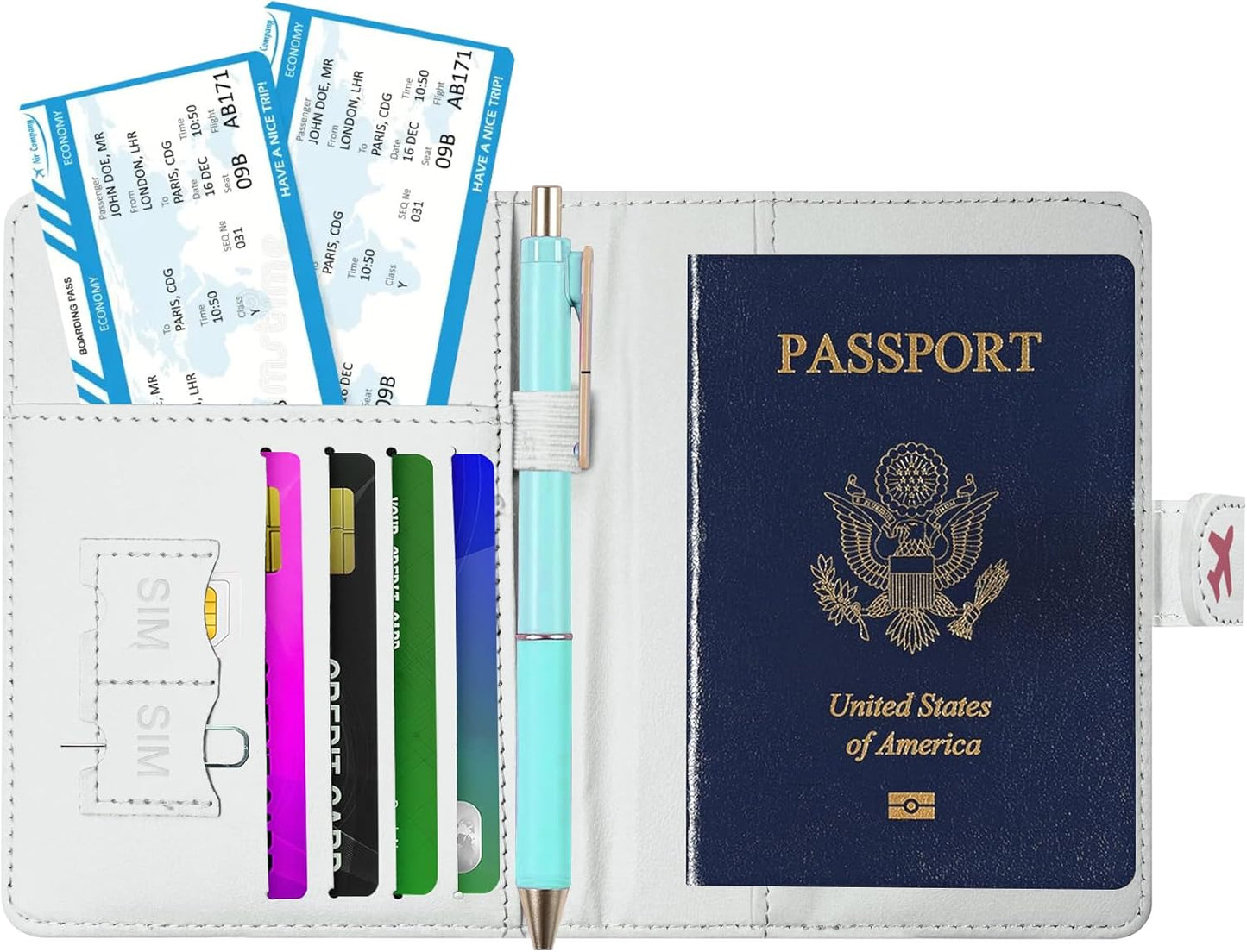 Passport Holder, Travel Wallet Cover with Pen Loop | Cute RFID Blocking Leather Case with Magnetic Closure for Travel Essentials-Strawberry