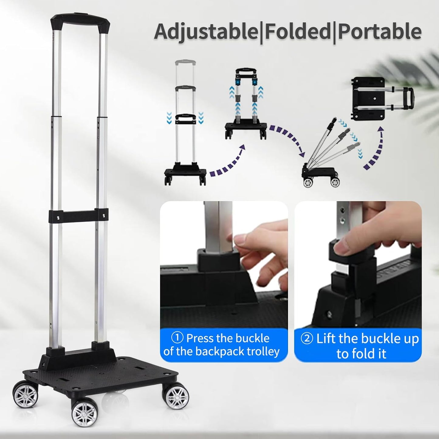 Backpack Trolley Wheeled Cart-Backpack Hand Truck with Luggage Strap,Aluminium Alloy Folding
