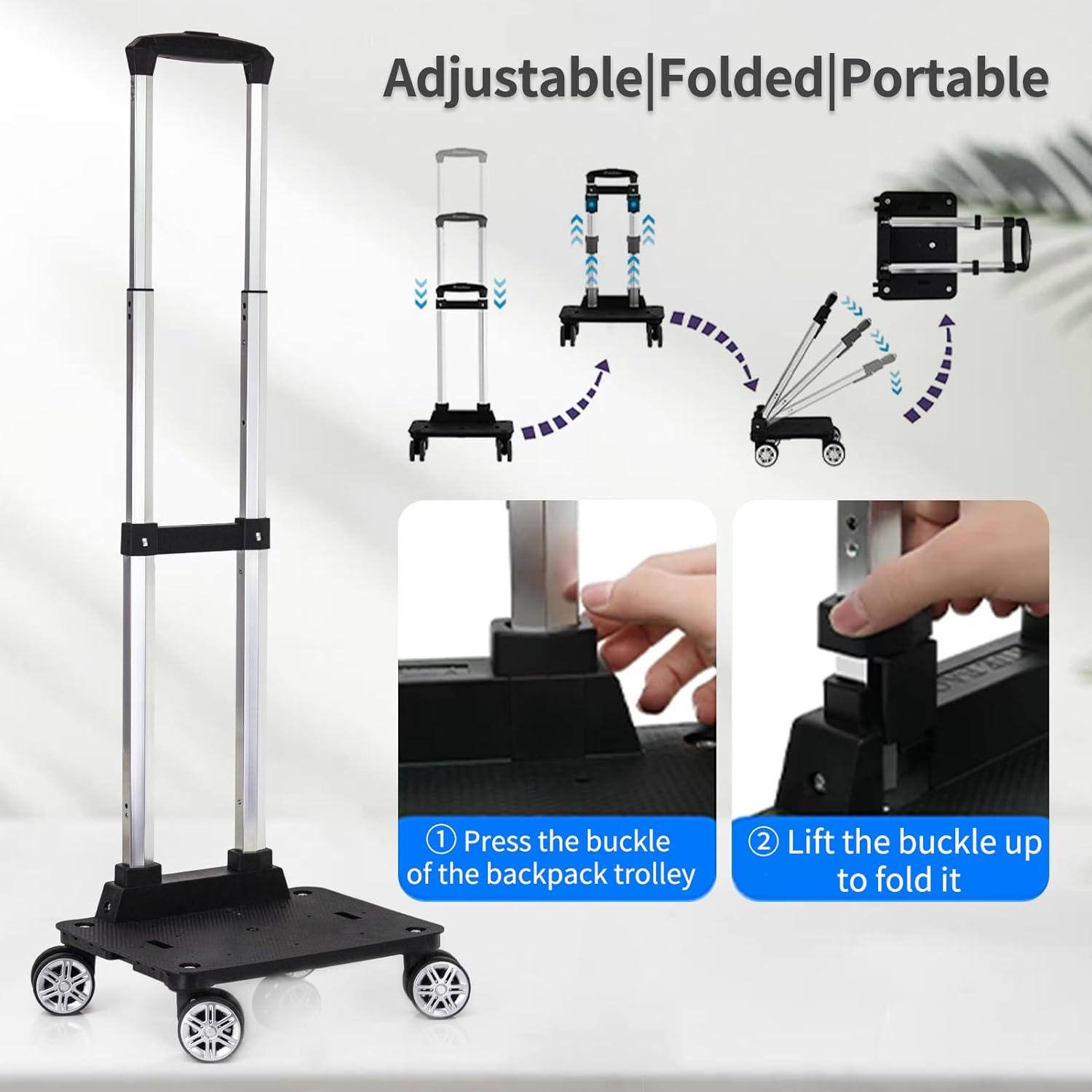 Backpack Trolley Wheeled Cart-Backpack Hand Truck with Luggage Strap,Aluminium Alloy Folding