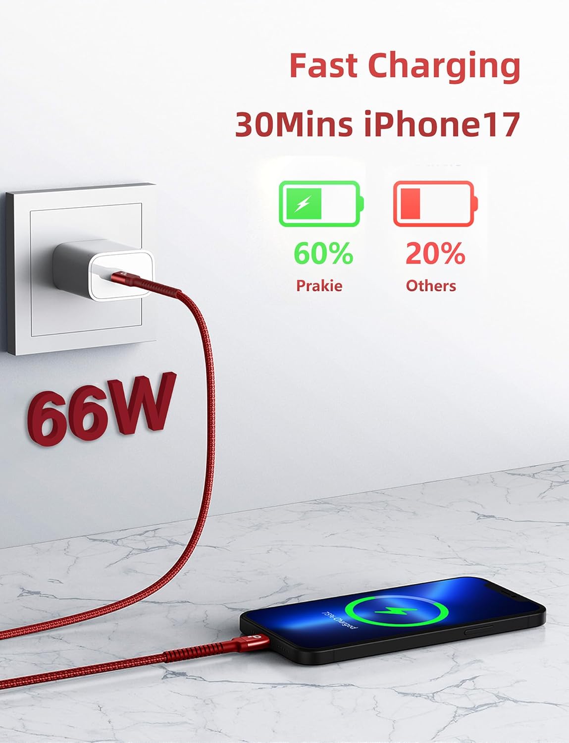 USB C to C Cable 10FT, 2Pack USB C Charger Cable, Long Type C Fast Charging Cable Nylon Braided USBC Charger Cord Compatible with iPhone 17/16/15/Pro/Plus/Pro Max/Samsung Galaxy S23/LG/Switch-Red