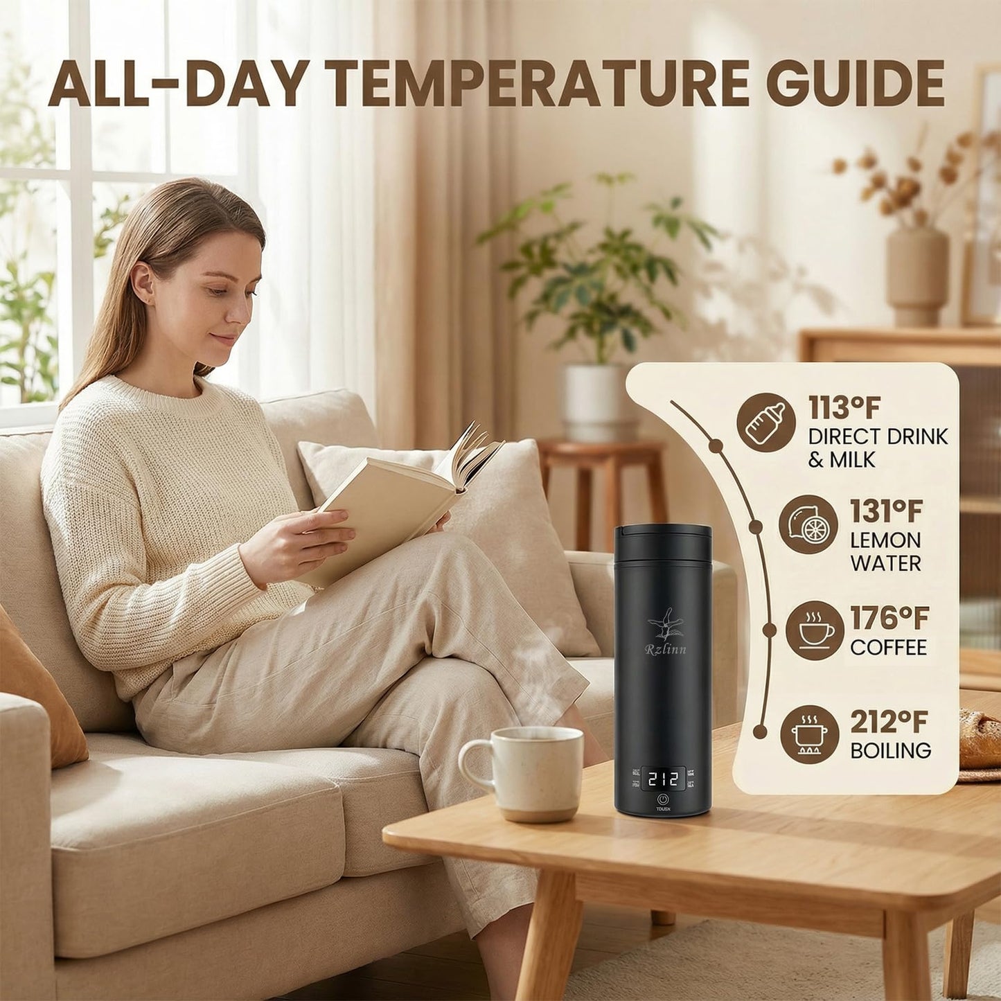 Rzlinn Portable Electric Kettle （120V）, Travel Tea Kettle, 316 Stainless Steel Premium Liner