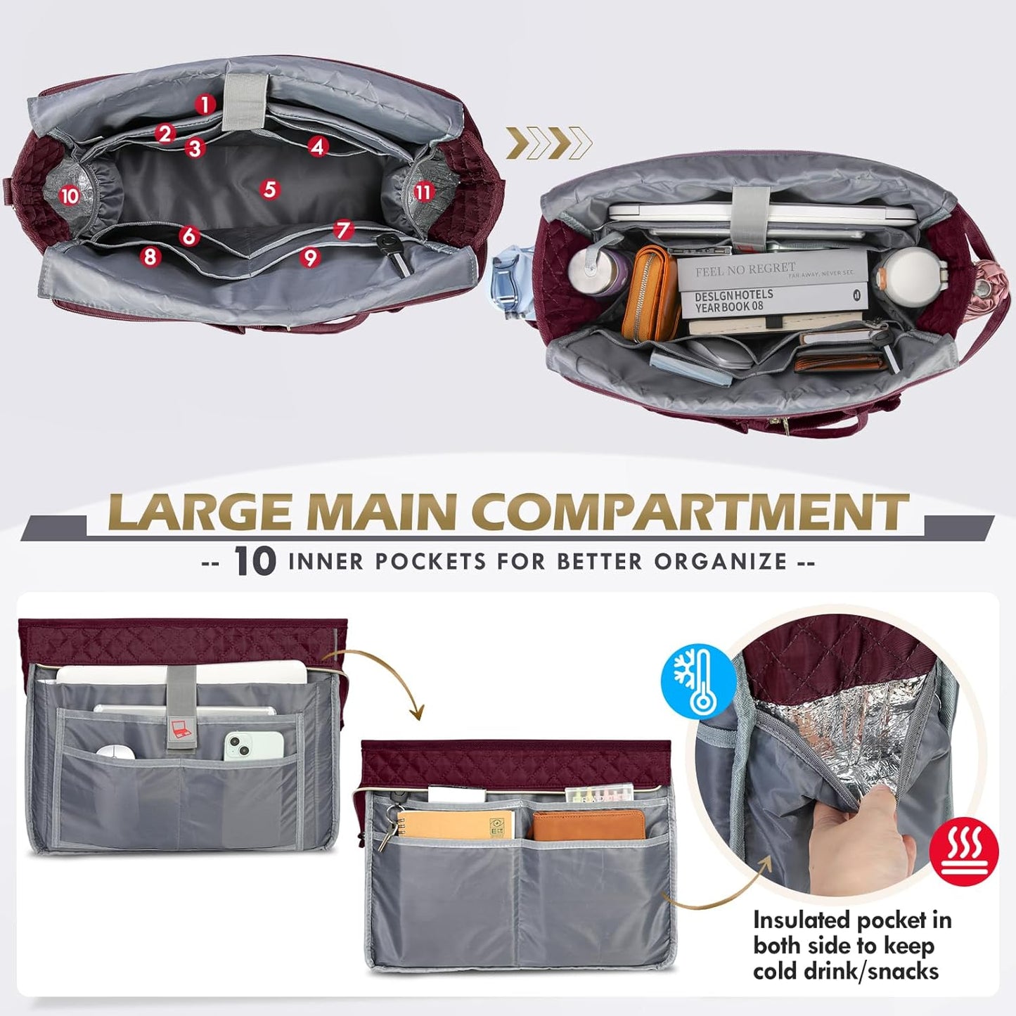 RAINSMORE Teacher Tote Bag 15.6 inch Laptop Bag for Women Work Bags Laptop Tote Nurse Bag