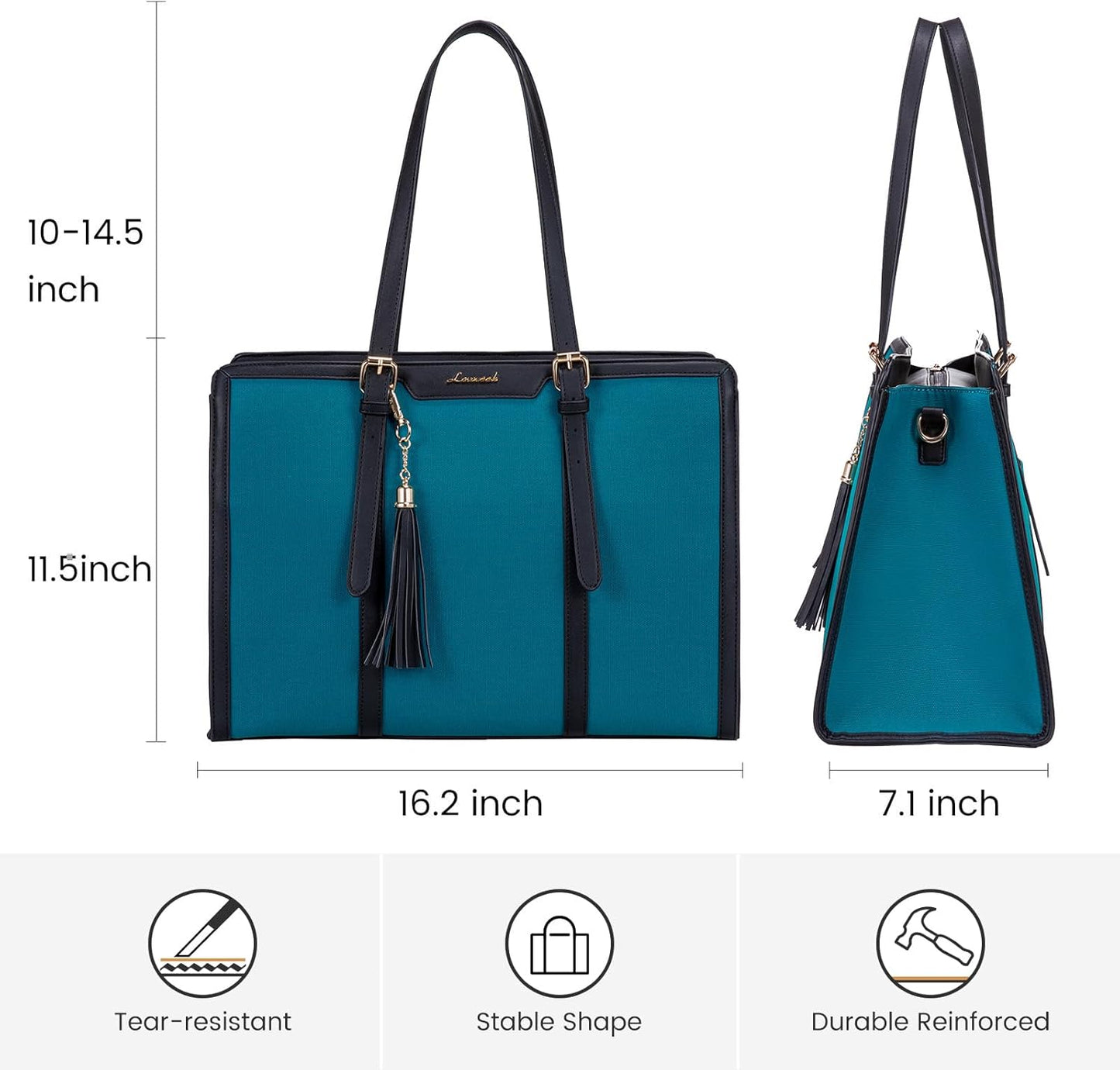 LOVEVOOK Laptop Bag for Women - 15.6 inch Lightweight Canvas Laptop Tote, Large Capacity Computer Bag with Clutch Purse for Business, Work, Travel, School, Casual (Black & Blue, 15.6 Inch)