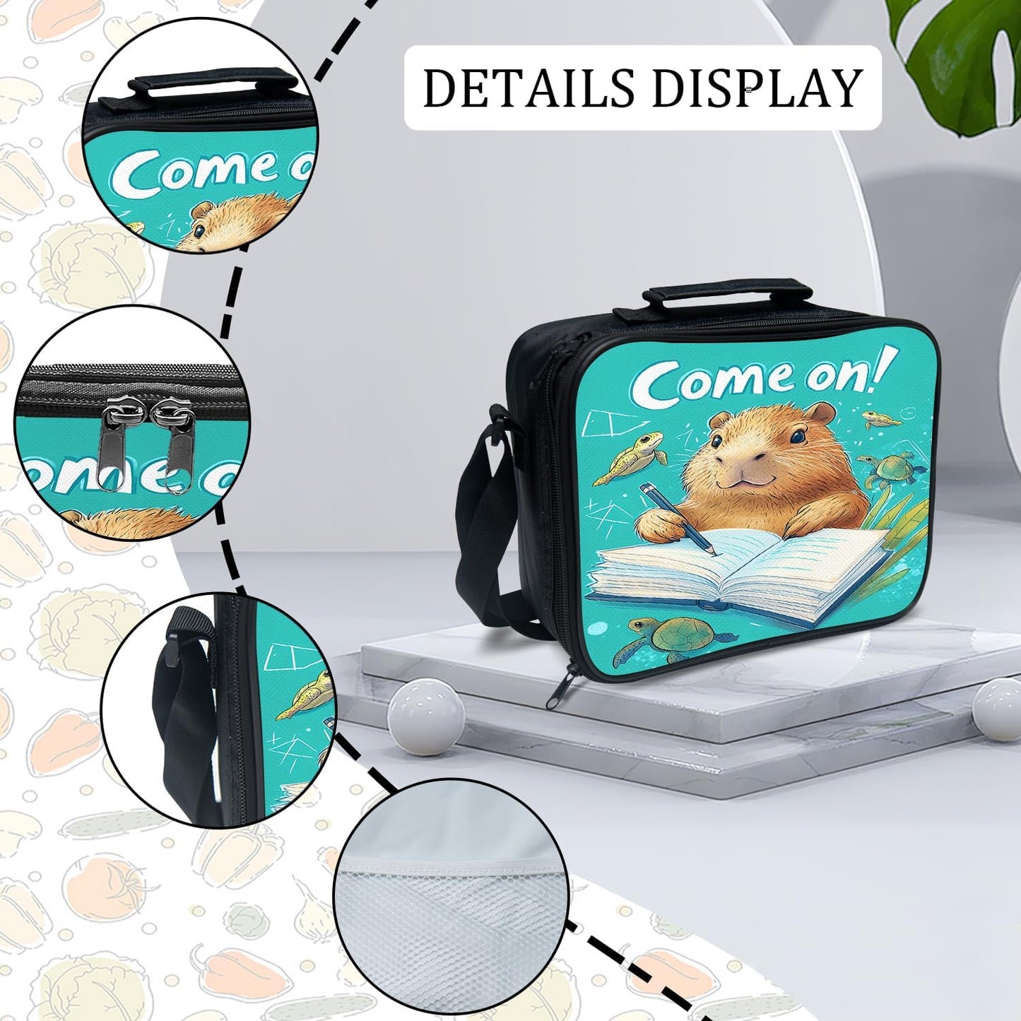 Funny Capybara Backpack School Bag 3PCS Backpack 16 Inch with Lunch Bag Set Lightweight for Teen Boys Girls Kids Elementary Middle School