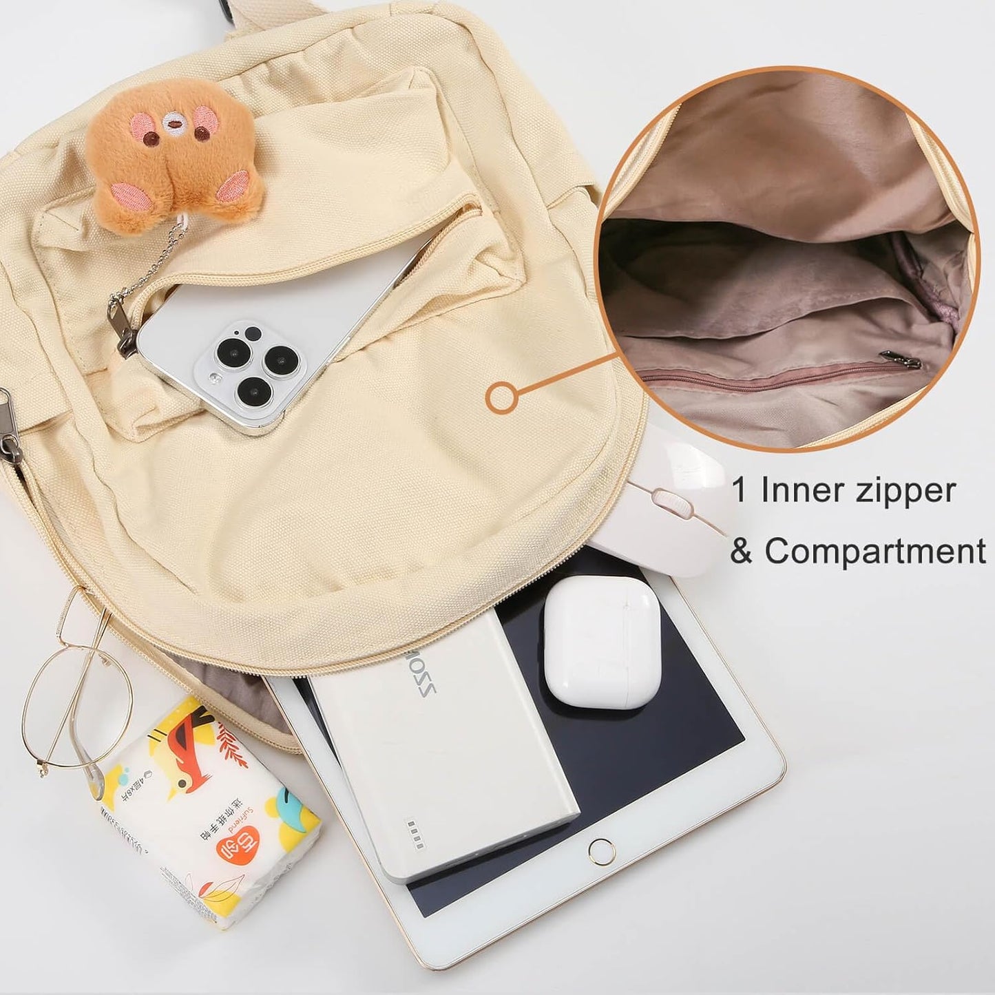 Phaoullzon Teen Girls Mini Backpack Purse Kids Canvas Small Tiny Cute Bag,Beige