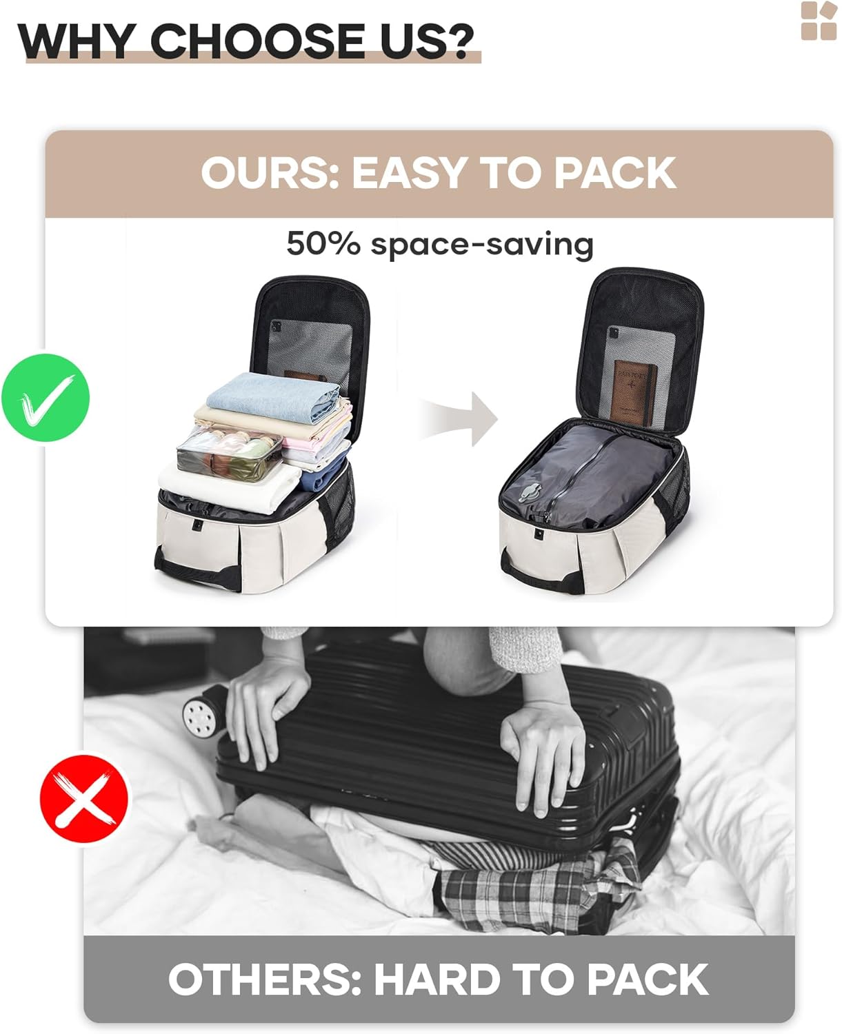 Vacuum Backpack Travel with Pump,Travel Backpack with Vacuum System,Vacuum Seal Compression Bags Clothing Vacpack,United Airlines Personal Item Bag 17x10x9,Laptop Backpacks,Beige