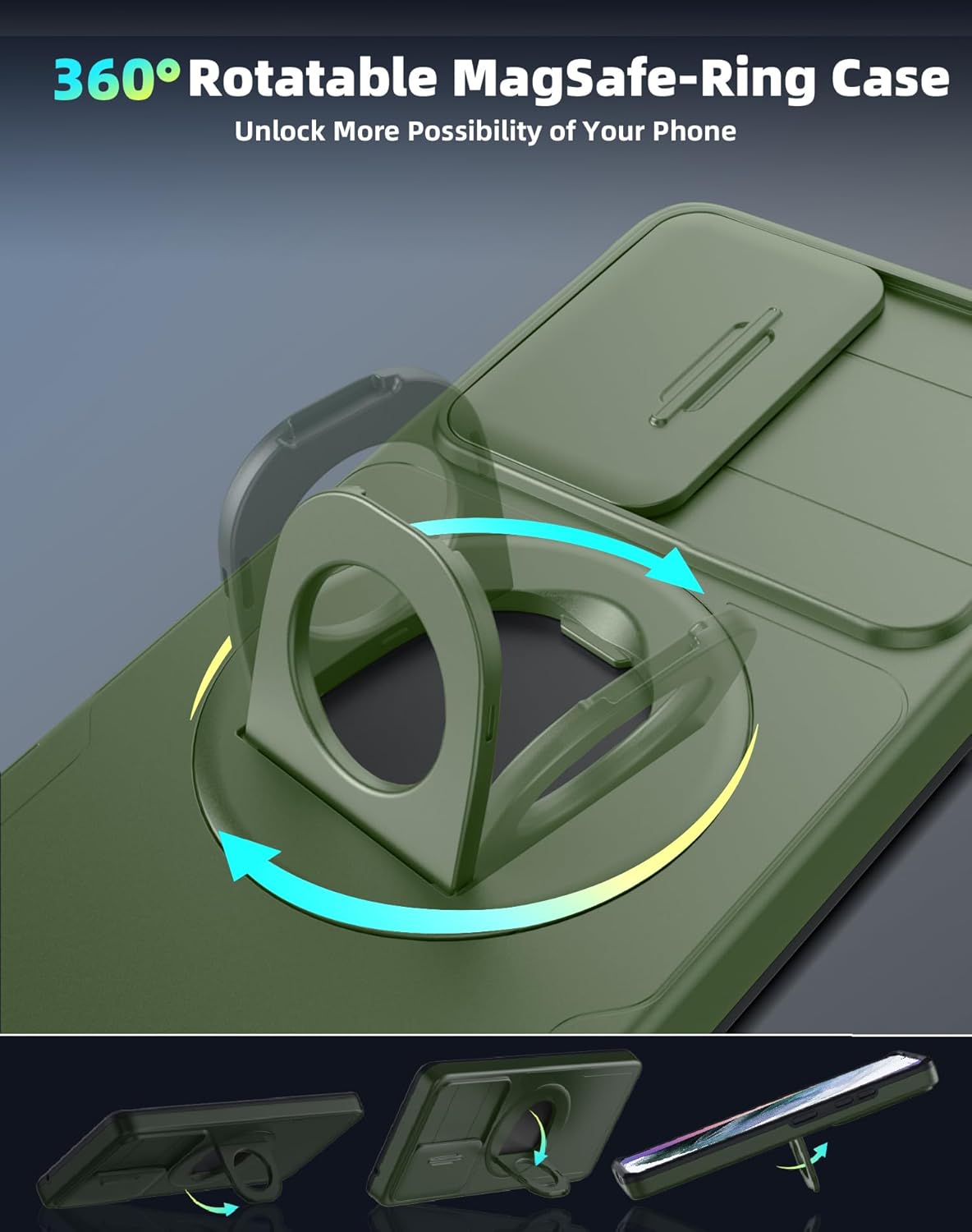 for Samsung Galaxy S21 Ultra Case Magnetic Compatible with MagSafe Wireless Charging,with Screen Protector,Built-in Stand Ring+Camera Cover Anti-Scratch Shockproof Heavy Duty Protection Green