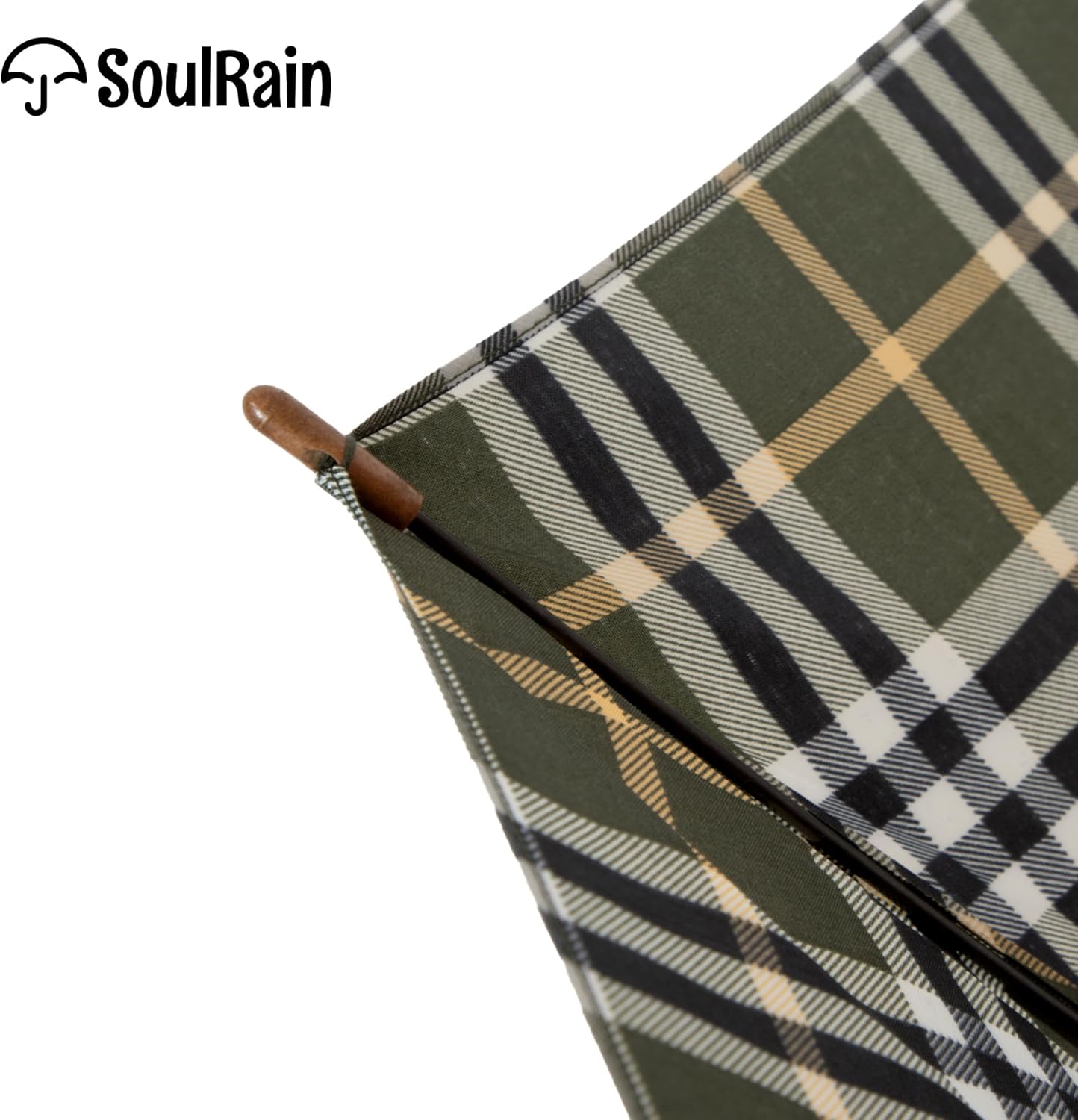 SoulRain 48" Large Umbrella –Windproof Stick Umbrellas for Rain, Automatic Open, Vintage Cane big Umbrella with Classic Wooden Handle,Open for 2 Persons adult,for Women & Men(Green Yellow plaid)
