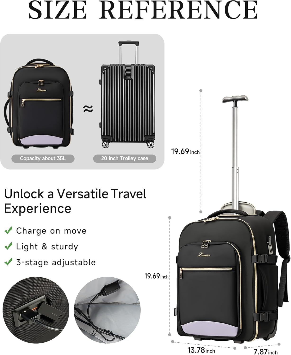 Carry On Backpack with Wheels for Adults, Airline Approved Rolling Backpack for Women, Foldable Bottom Travel Laptop Backpack