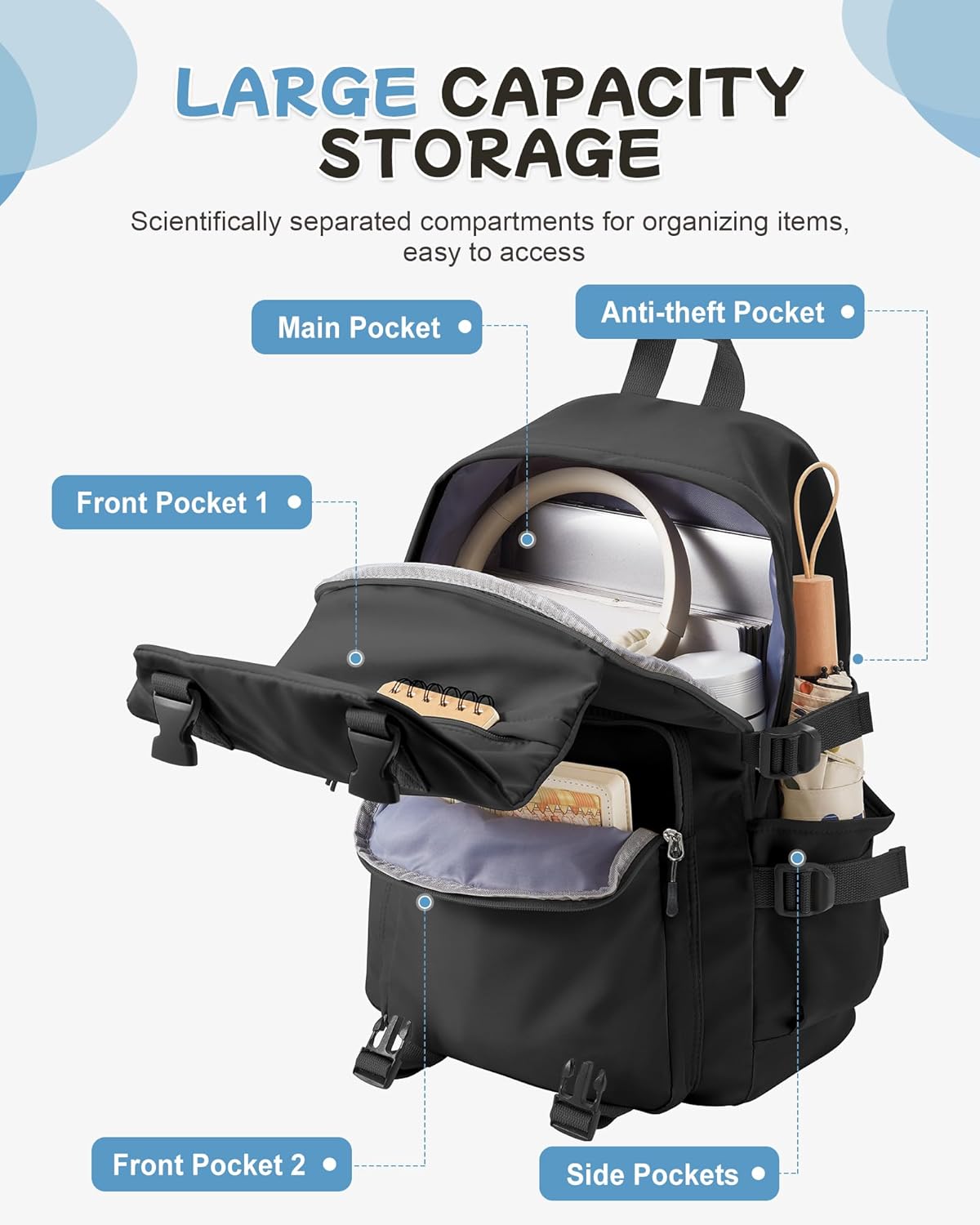 Black Travel Laptop Backpack For Women Small Computer Work Backpack For Men Lightweight College Teacher Backpacks For Women Causal Daypack Backpacks