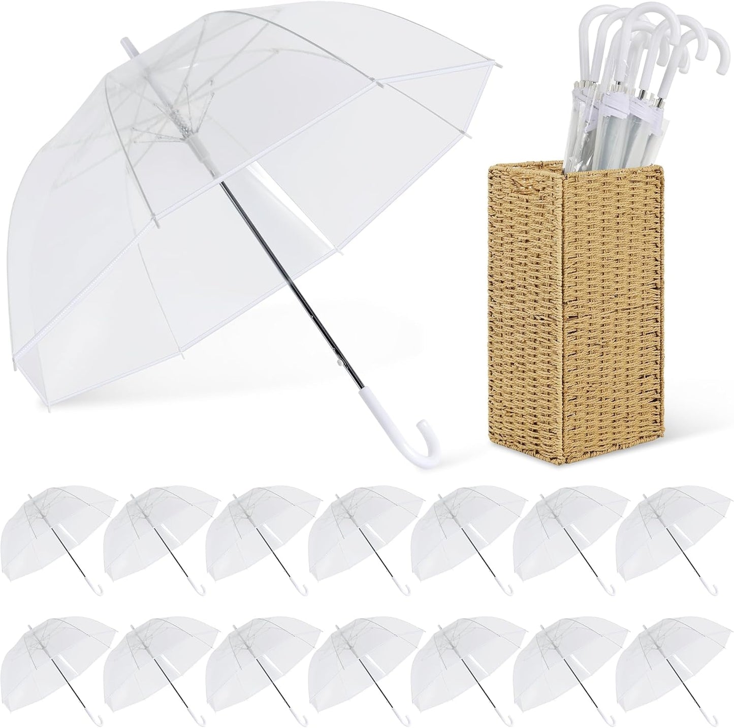 Aodaer 15 Pcs Clear Wedding Umbrellas Bulk, 36 Inch Transparent Bubble Umbrella with Storage Box Large Dome Windproof Stick Umbrellas for Rain Wedding Bridal Party Supplies Photography Props