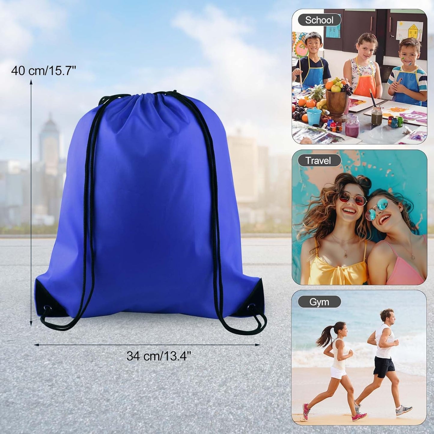 PLULON 2Pcs Drawstring Bags Bulk Drawstring Backpack Blue Black String Backpack Cinch Sack Sport Gym Backpack Bags for Yoga Traveling Outdoor Sports