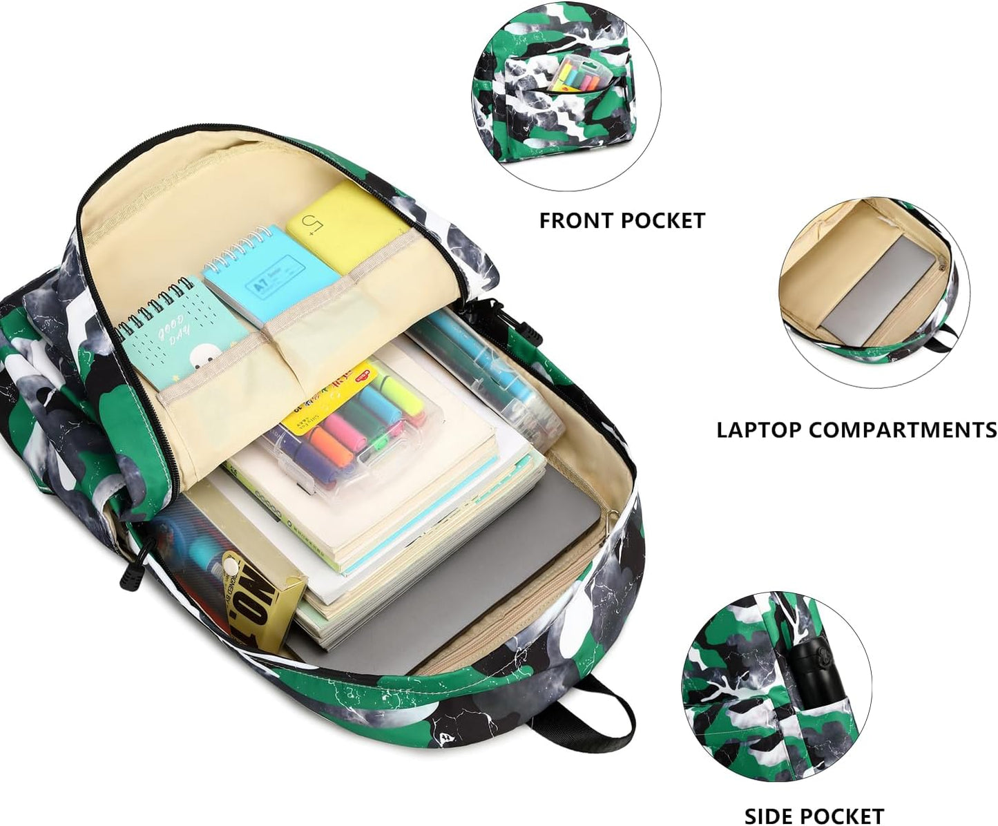 Lmwzh Backpack For Boys Girls Elementary Waterproof teen School Bags Kids Bookbag Lightweight Camo Green