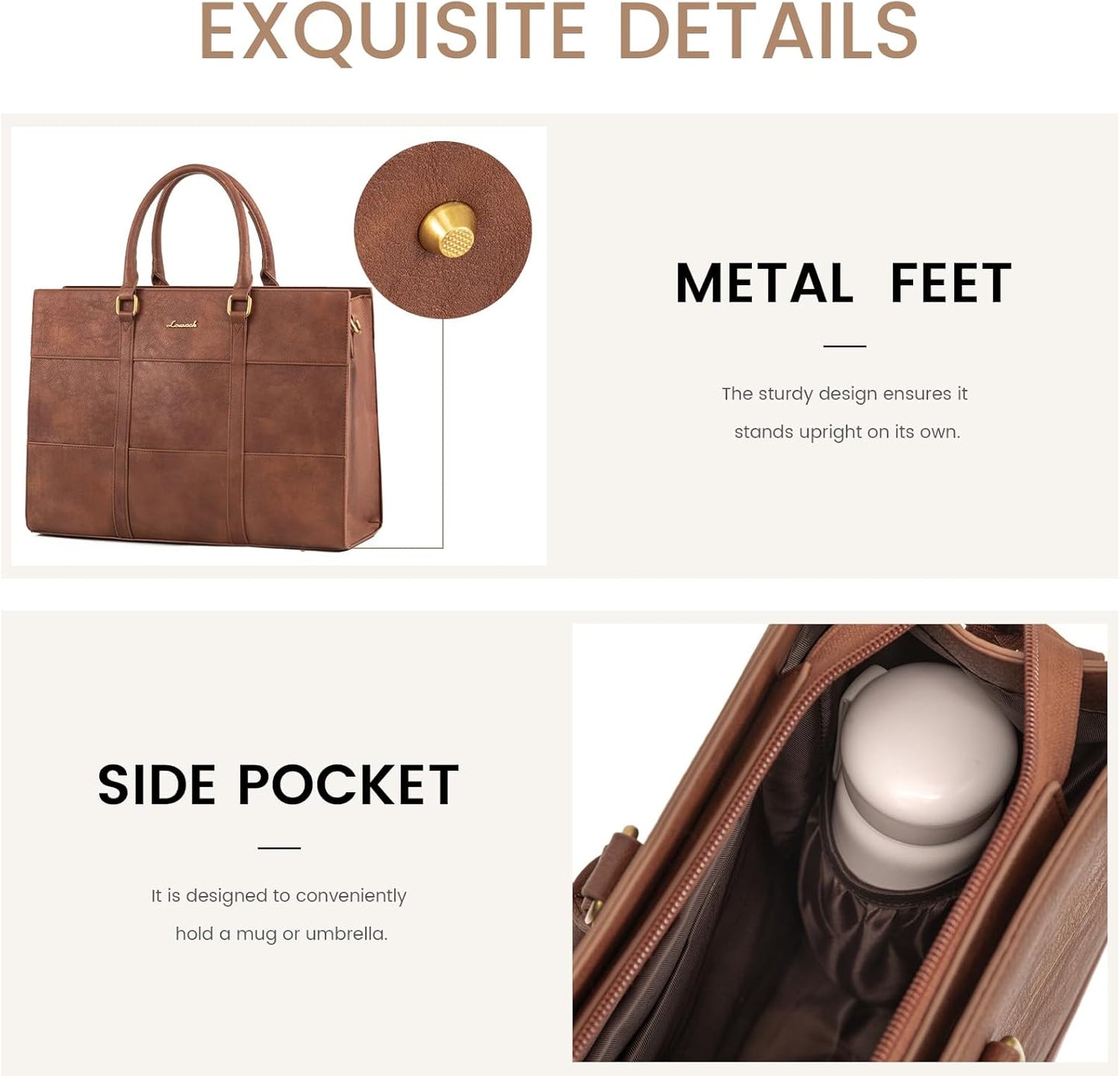 LOVEVOOK Laptop Bag for Women, 15.6 Inch Laptop Tote Bag, Vintage Leather Work Bags for Women, Waterproof Computer bag with Clutch Purse, Large Capacity Briefcase, Business Office Bag