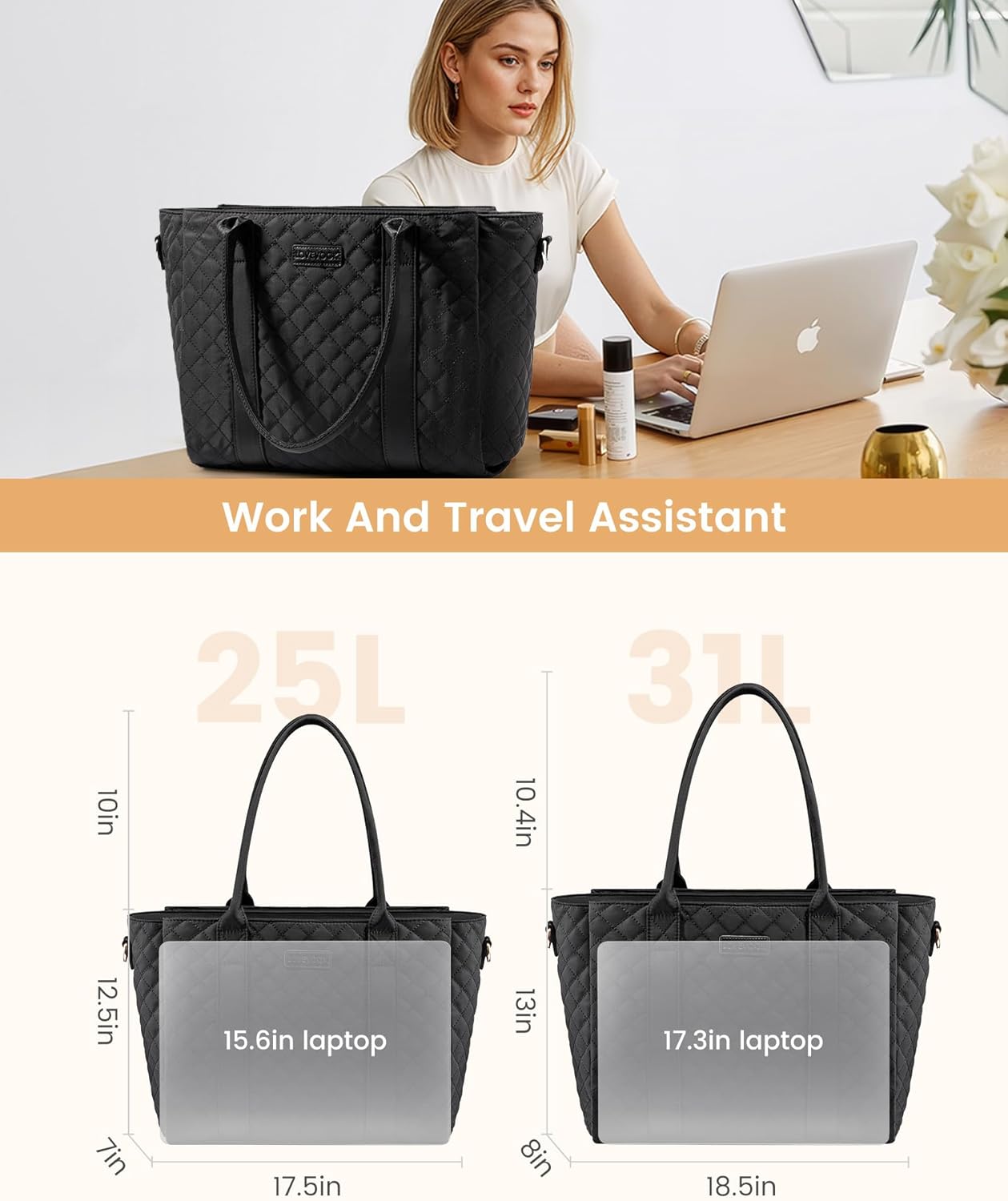 LOVEVOOK Laptop Bag for Women，Work Bag Teacher Tote Bag With Large Cup Holder, Quilted Crossbody