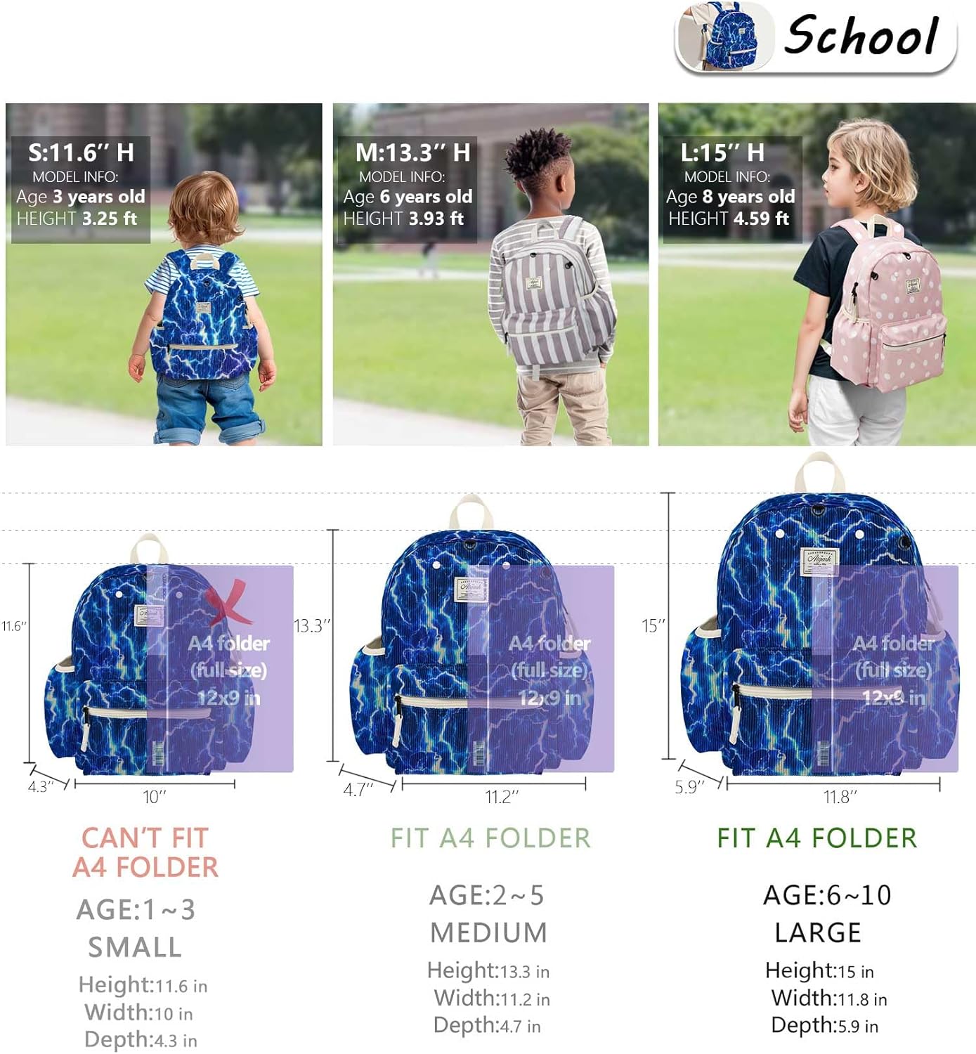 Corduroy Kids Backpack for Boys 6-10: Boys Backpacks for Elementary Kindergarten 15” H Fit Folder