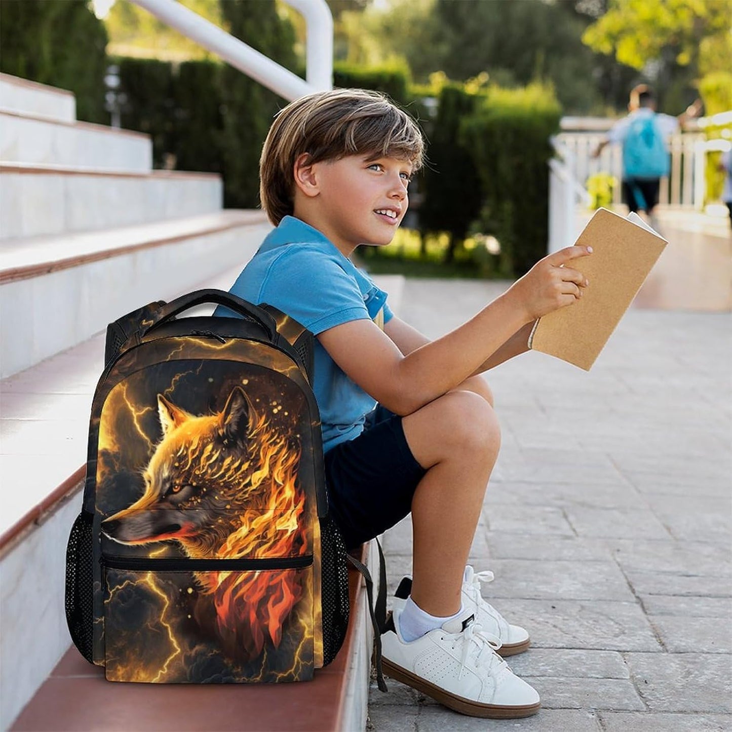 Boys Schoolbag, Cool Wolf Backpack for Kids, Gift for Birthday, Colorful Casual Kids Bookbag for