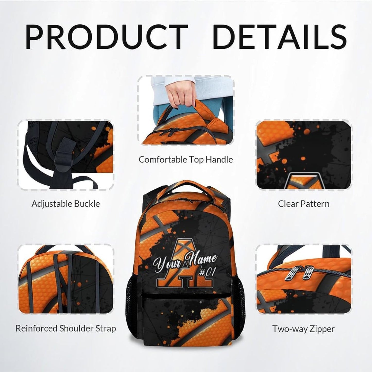 COZYAURA Backpack for Kids - Basketball Backpack for Boys & Girls - Custom Initial School Bag with Name - 17 Inch Sports Theme Bookbag for Elementary, Middle School