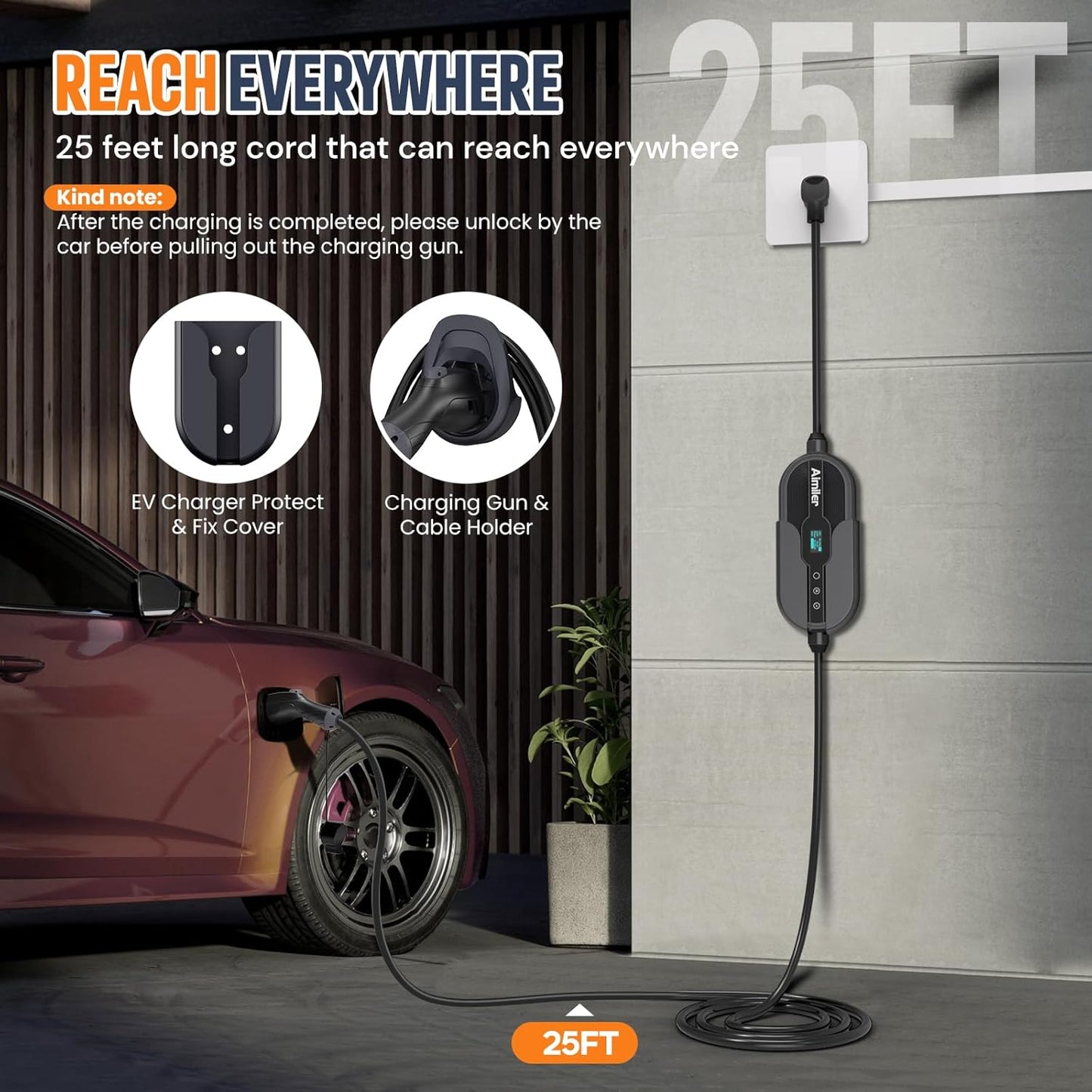 Level 2 Electric Vehicle (EV) Charger(WIFI APP/Plug-play), 32A, 25ft Cable ETL Certified, 220V-240V NEMA 14-50P Plug EVSE w/ J1772 Connector, Portable EV Car Charging Stations for Home Level 2